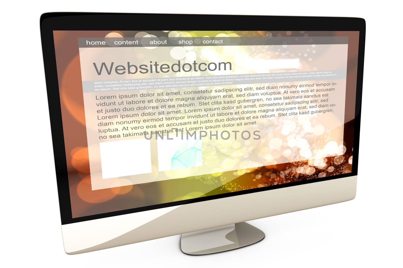 All in one Computer showing a generic website. 3d illustration. Isolated on white.