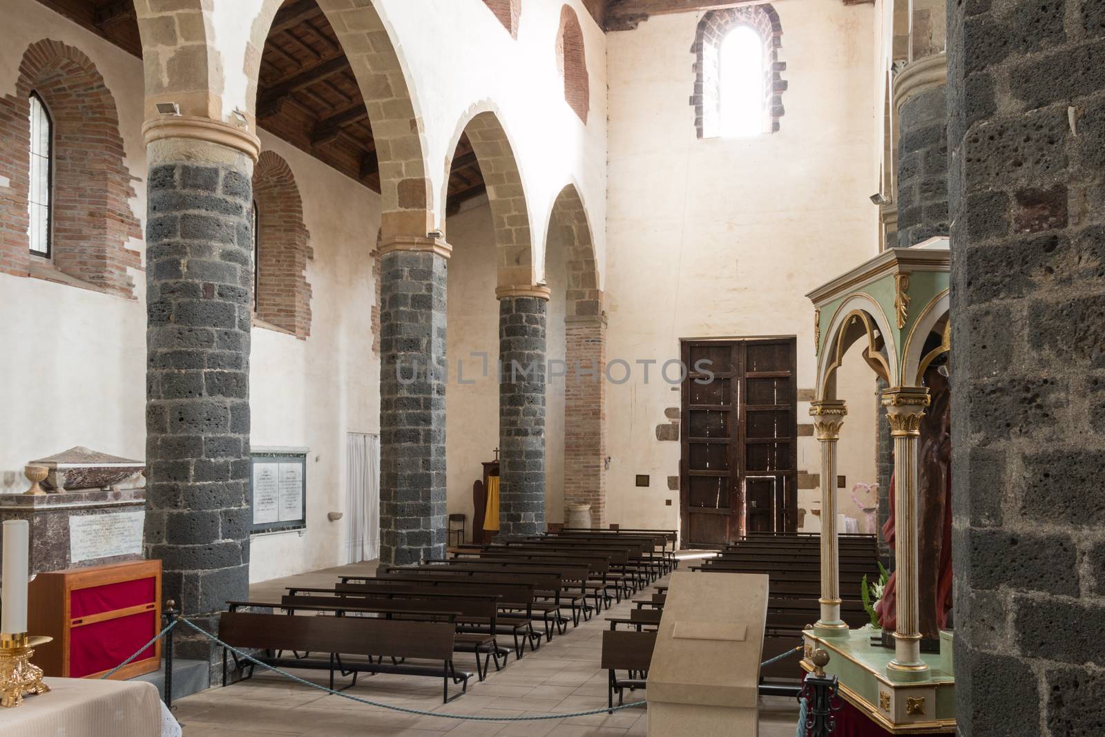 Ancient church in a castle with lava stone