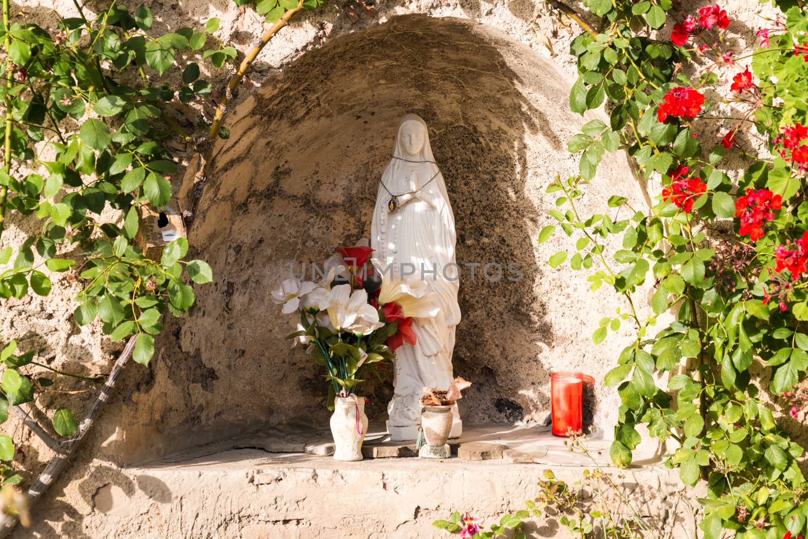 Statue of the Virgin Mary in the cave