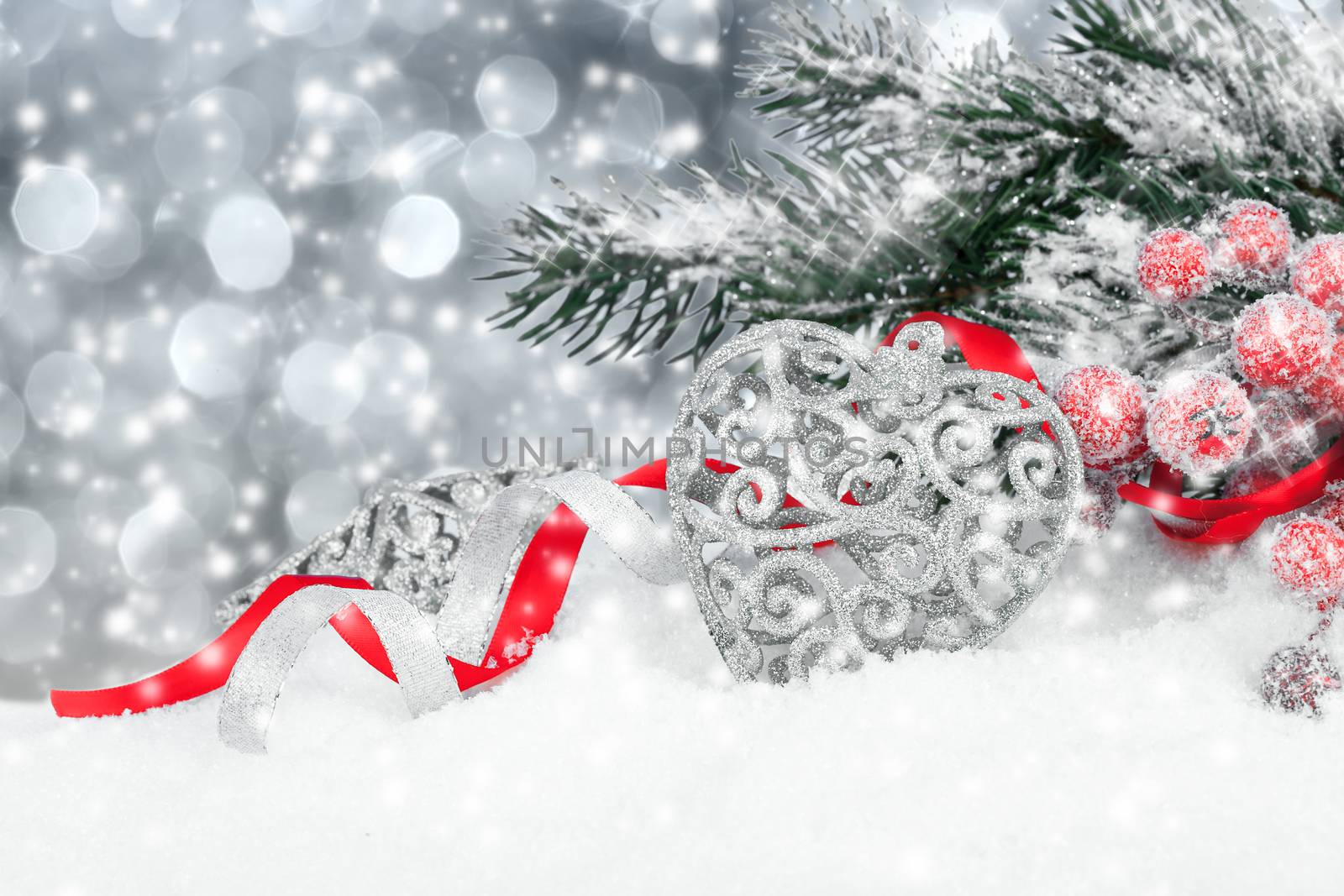 Christmas decoration over snow
