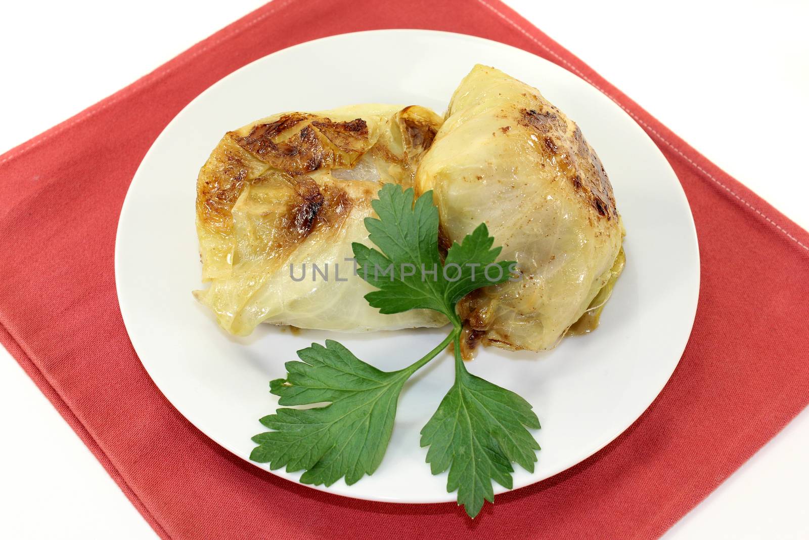 a plate of cabbage roll and parsley