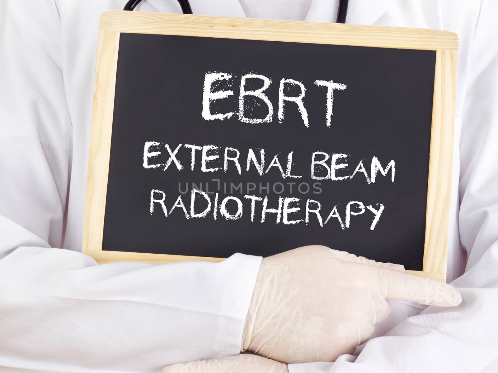 Doctor shows information: EBRT external beam radiotherapy