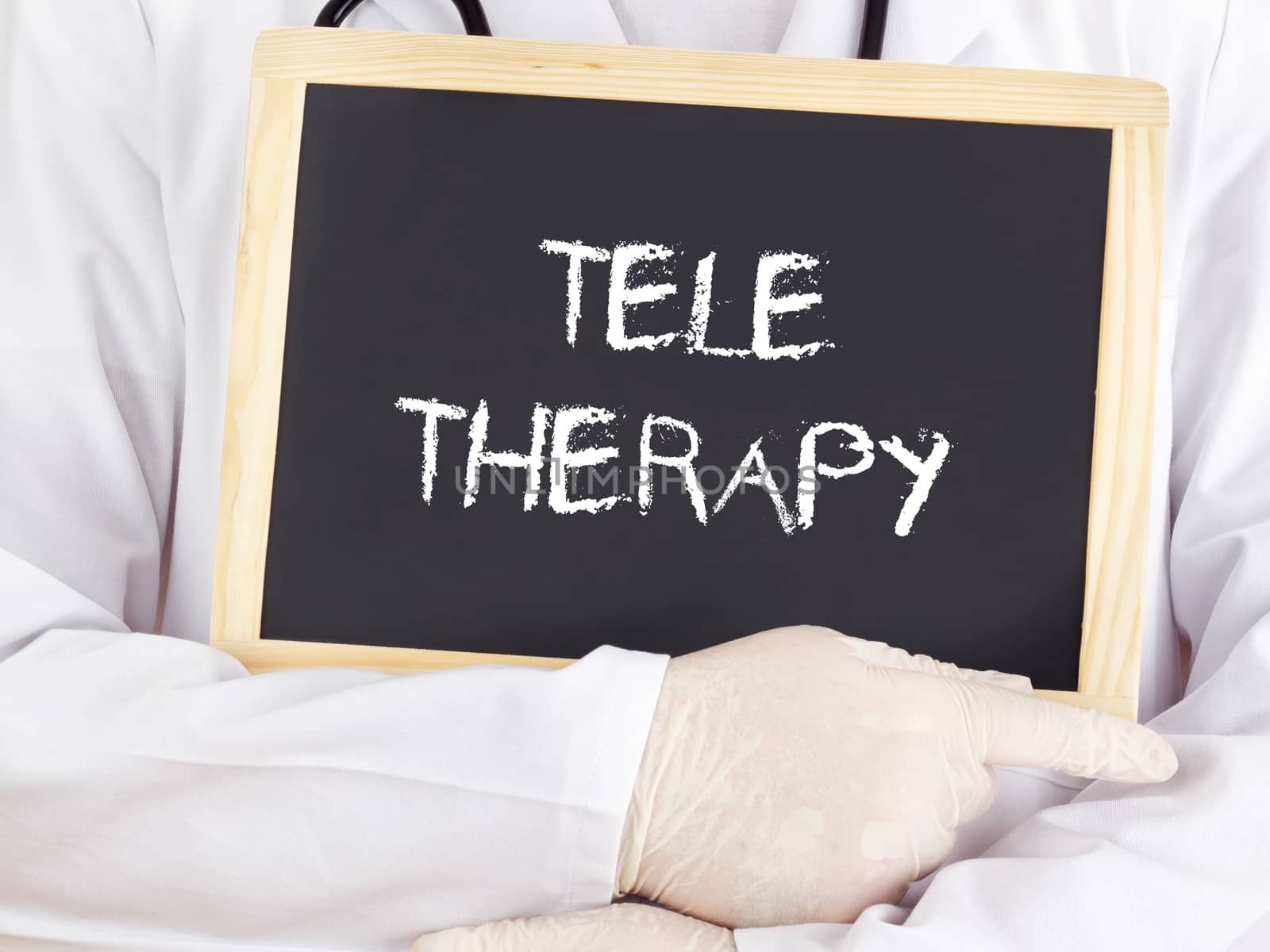 Doctor shows information: teletherapy