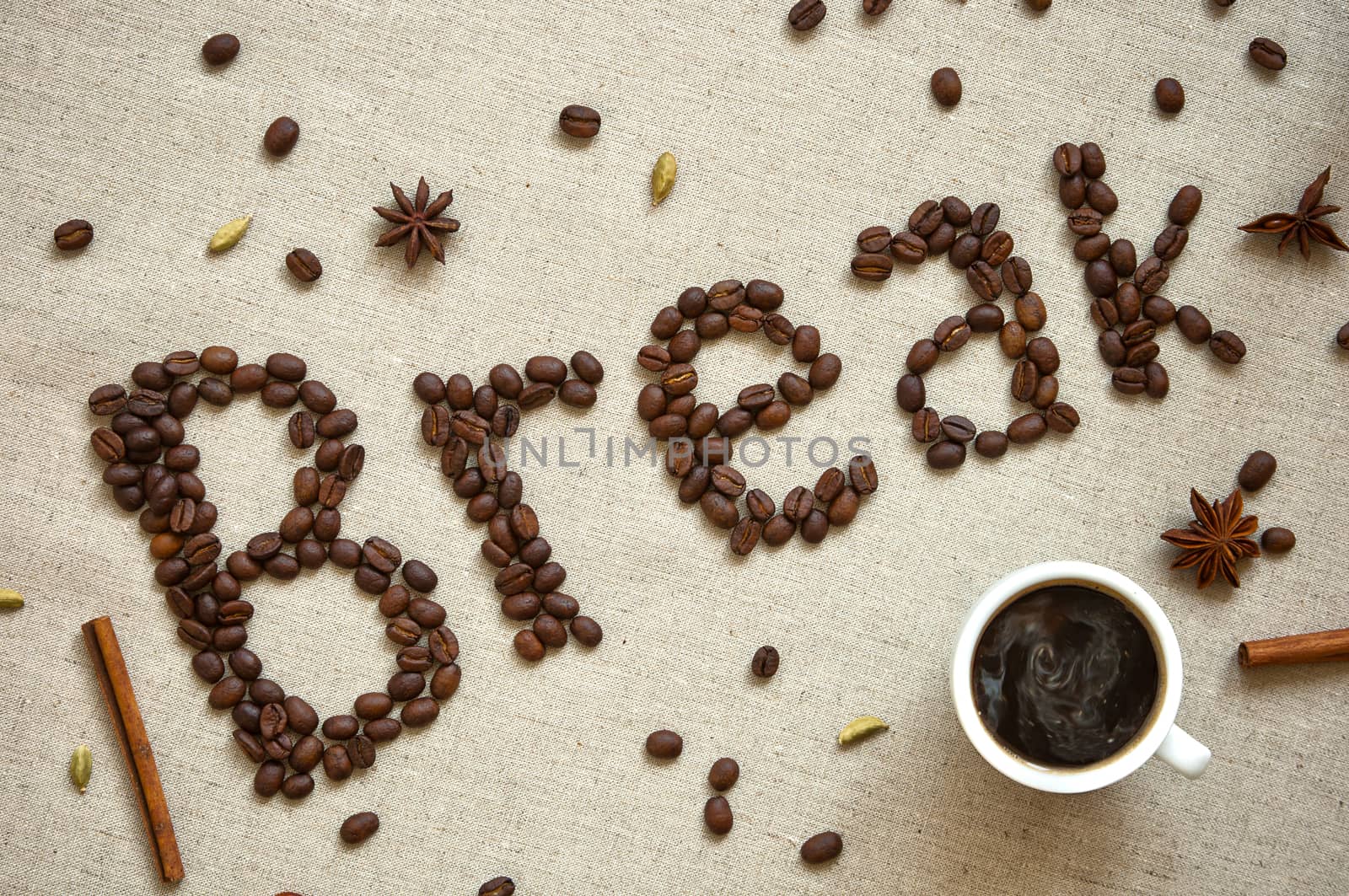 Coffee break inscription made of coffee beans