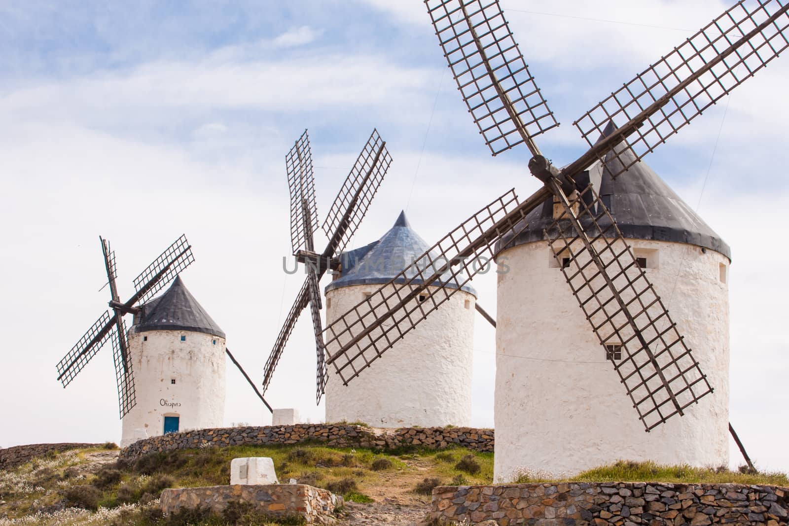 Vintage widnmills in the mainland of La Mancha, Consuegra, Spain.