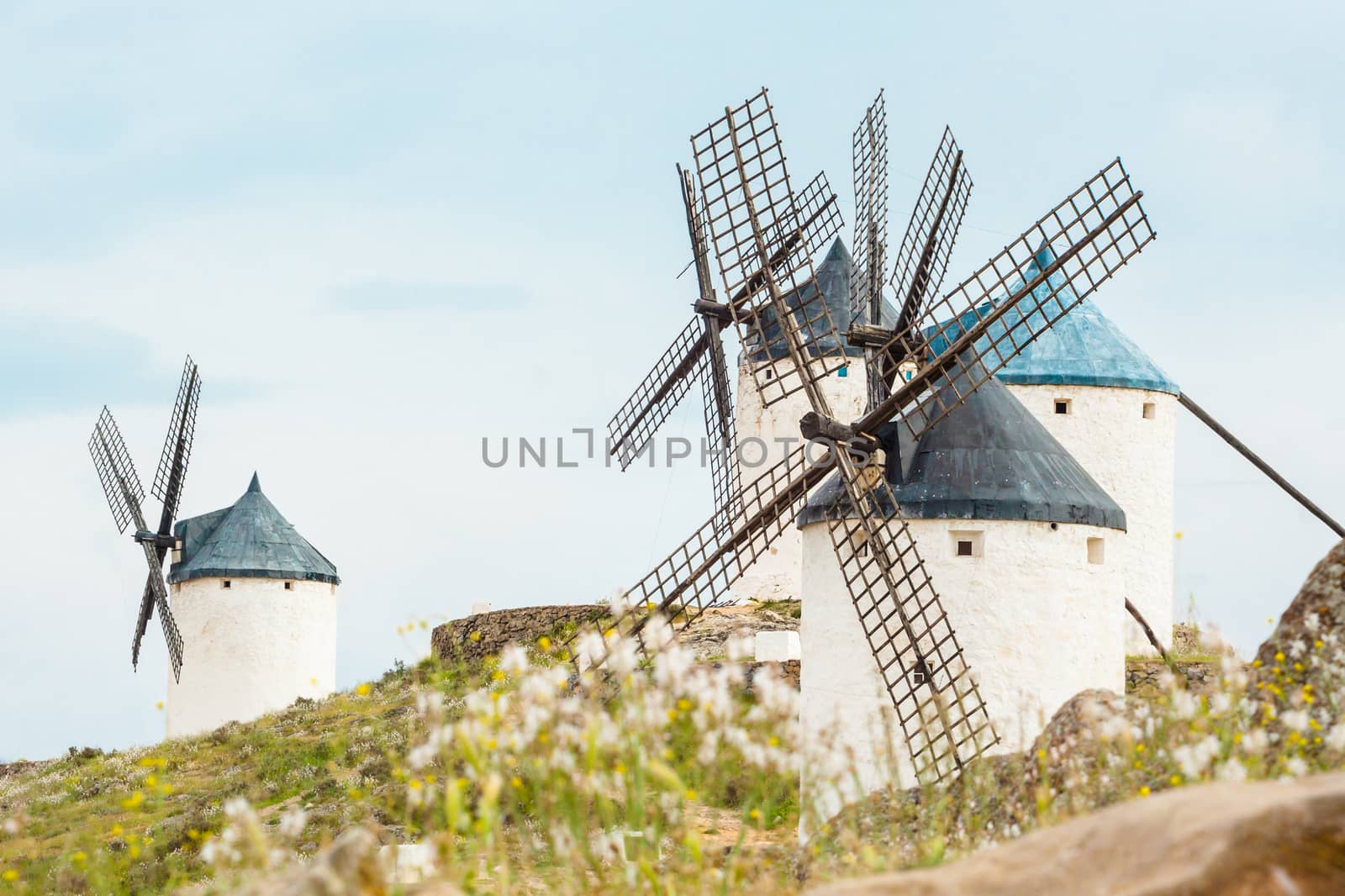 Vintage widnmills in the mainland of La Mancha, Consuegra, Spain.