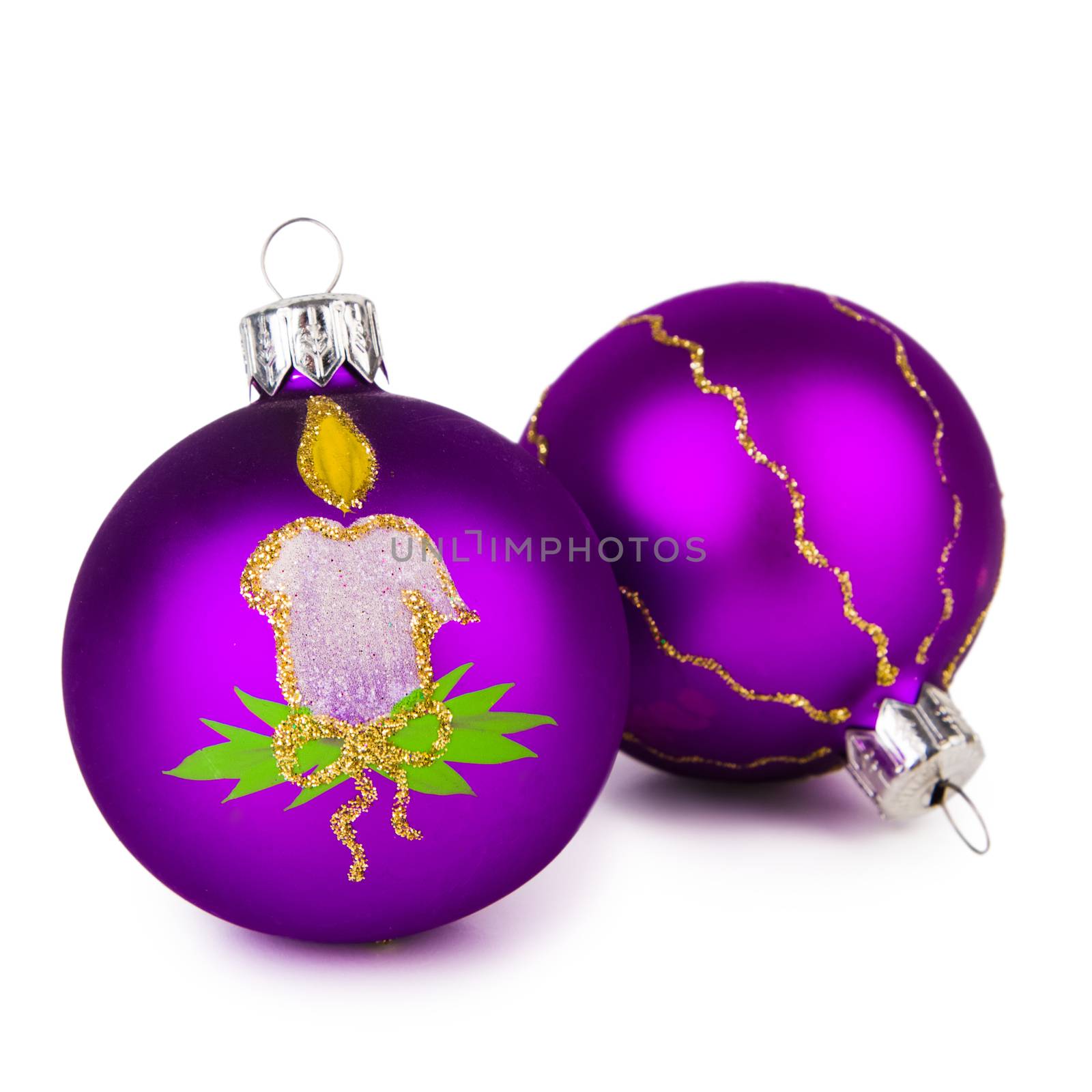 Purple Christmas balls isolated on a white background