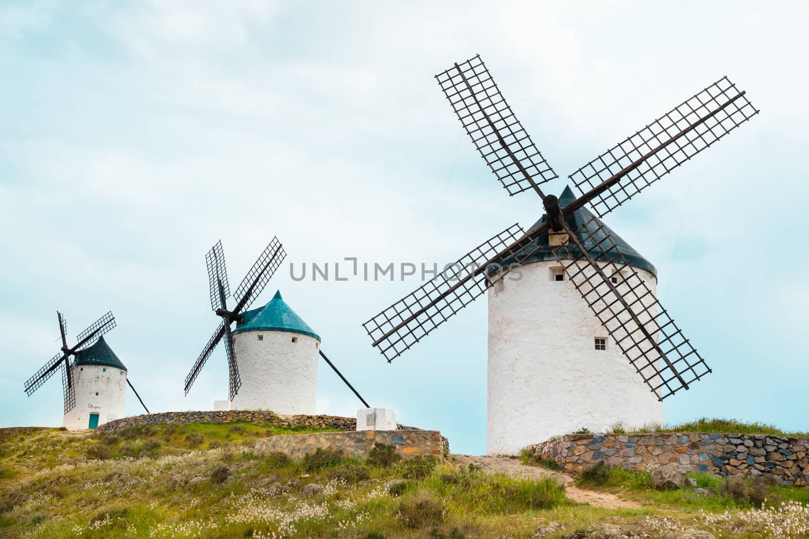 Vintage widnmills in the mainland of La Mancha, Consuegra, Spain.