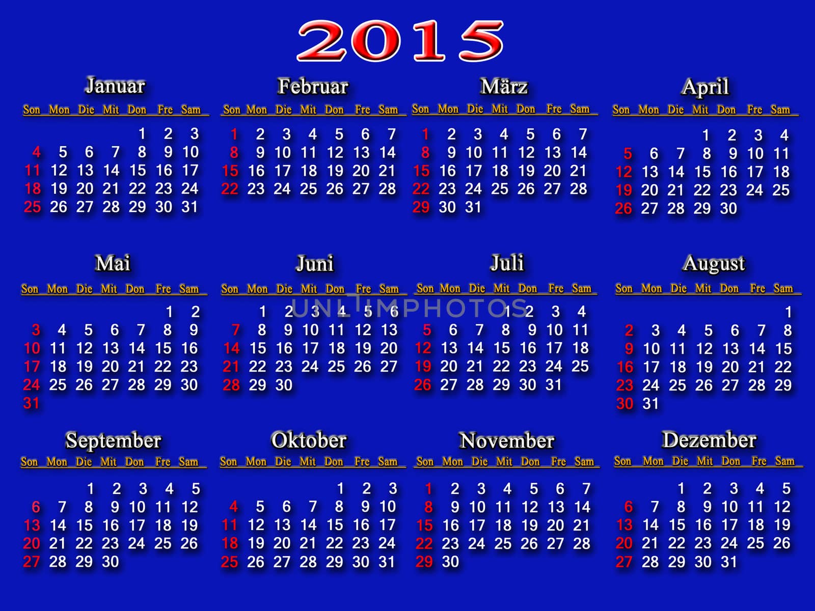 blue calendar for 2015 year by alexmak