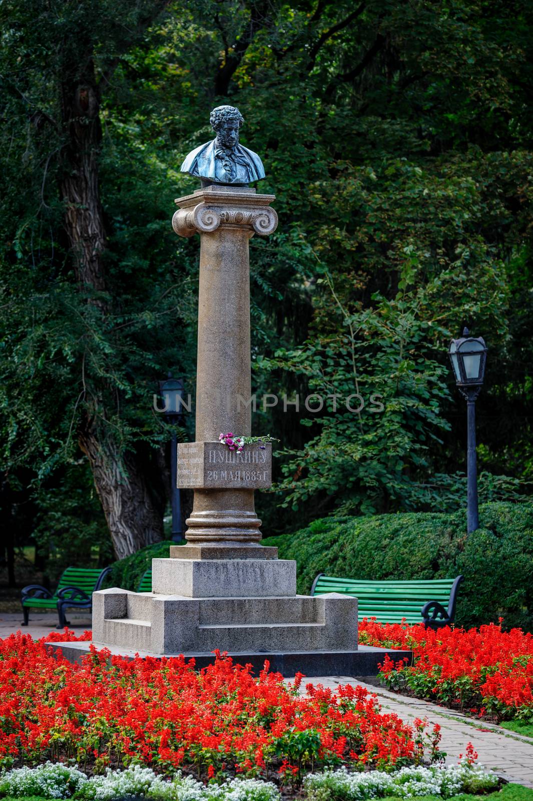 Chisinau, Moldova. September 13, 2014. Monument to Alexander Pushkin, great Russian poet of 19th century. 