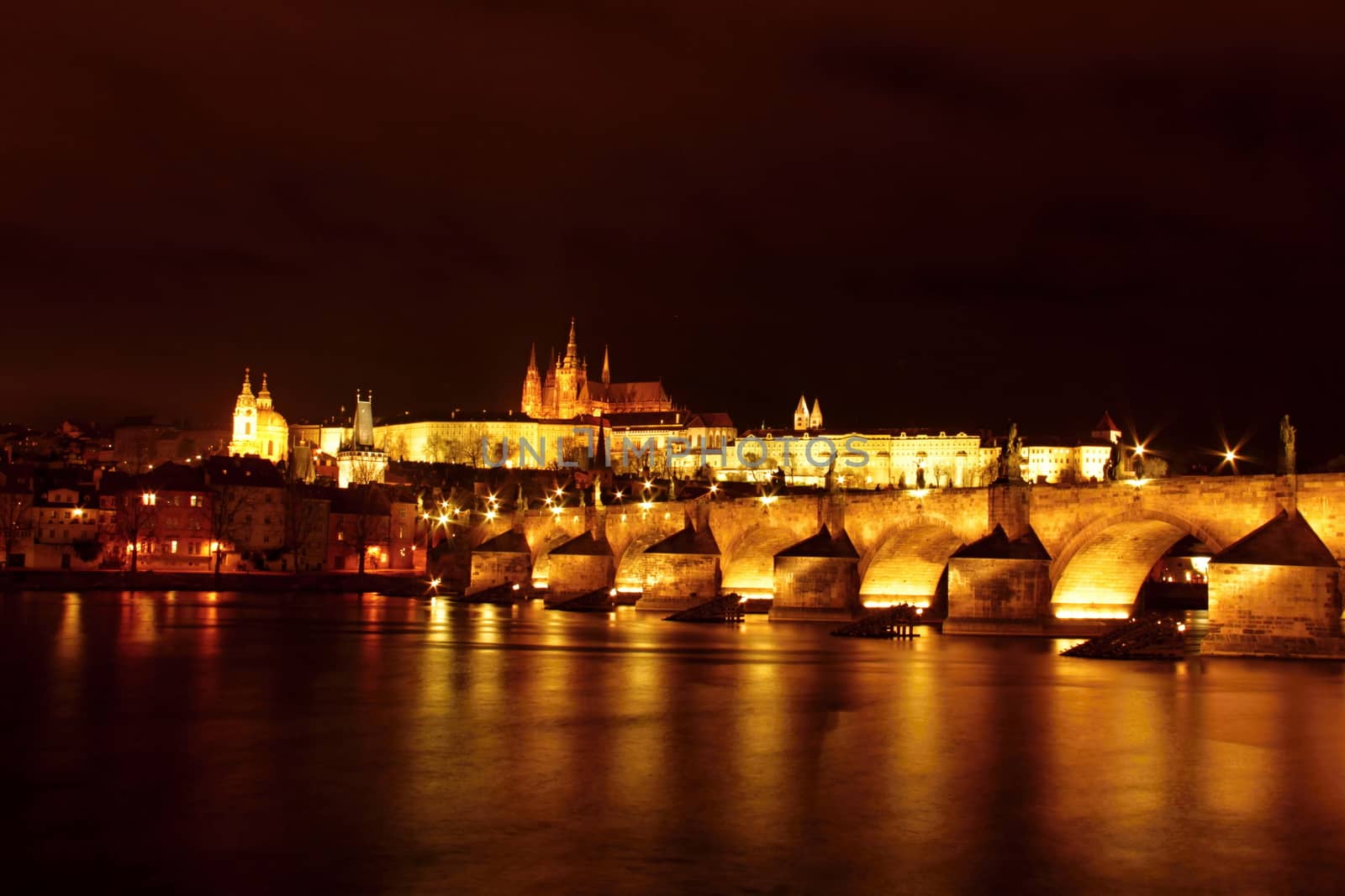 Prague Castle and bank at night, Czech republic by Dermot68