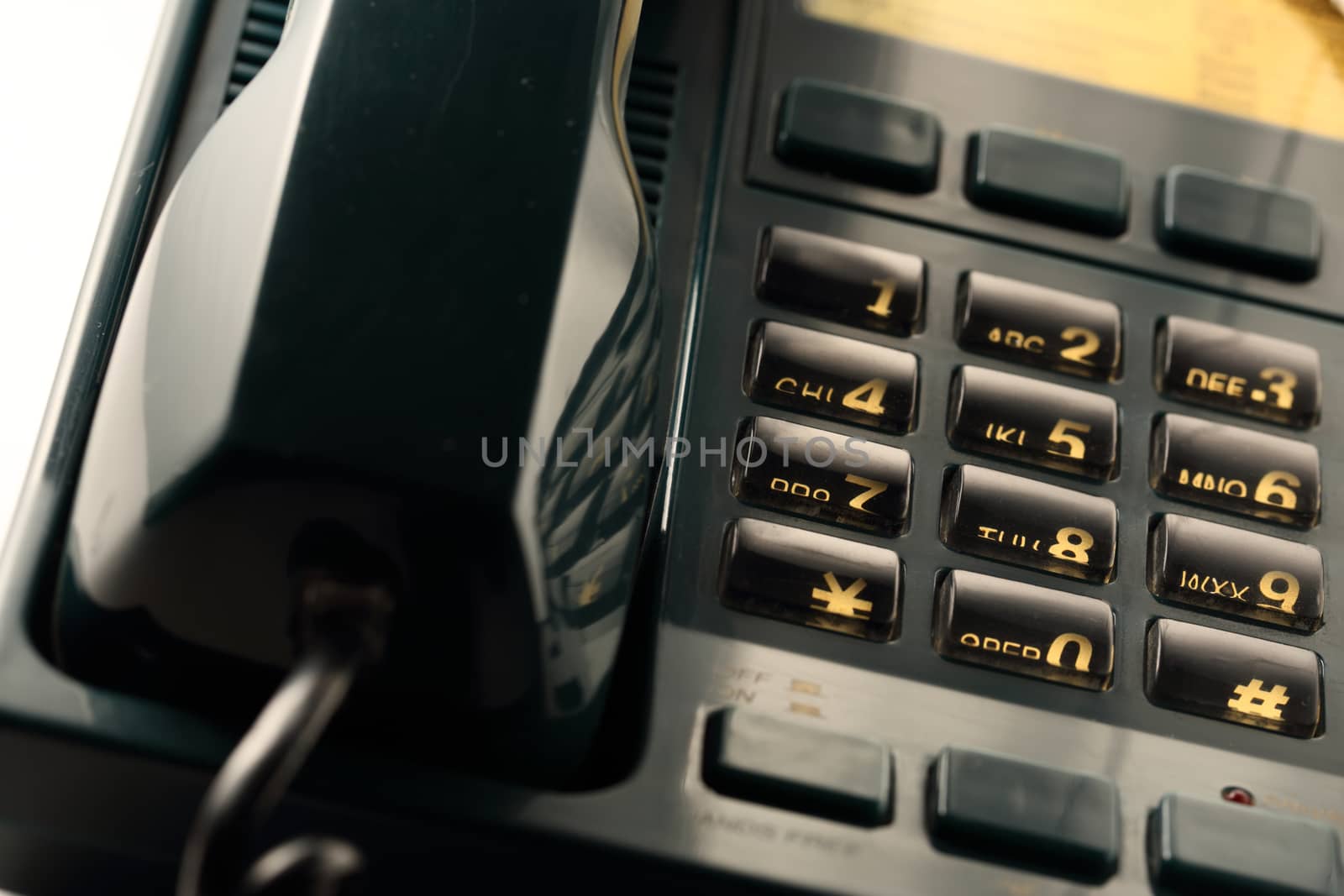 Stationary telephone receiver in closeup