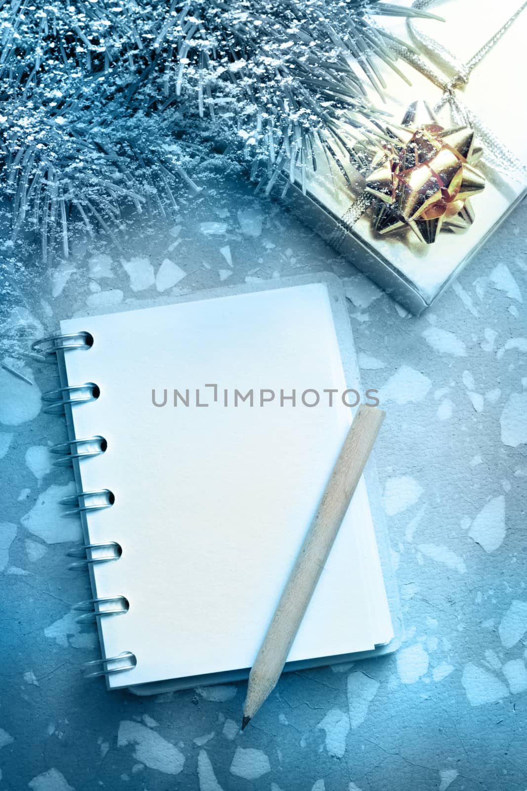 Christmas tree, gift and notepad