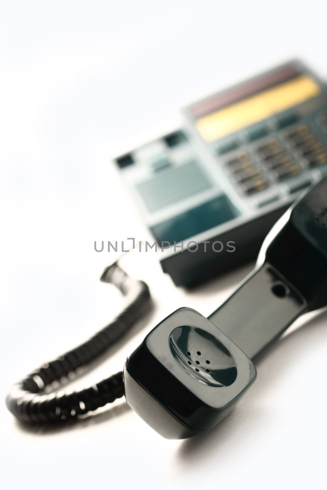 Stationary telephone receiver in closeup