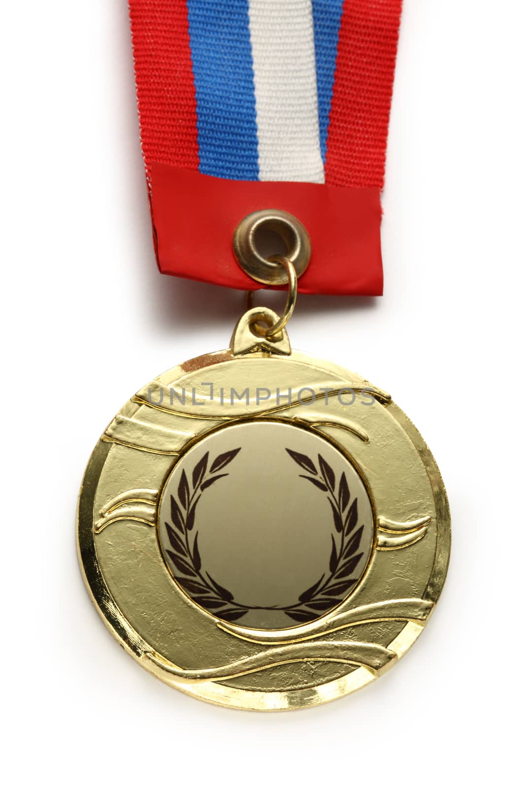 Metal medal with tricolor ribbon