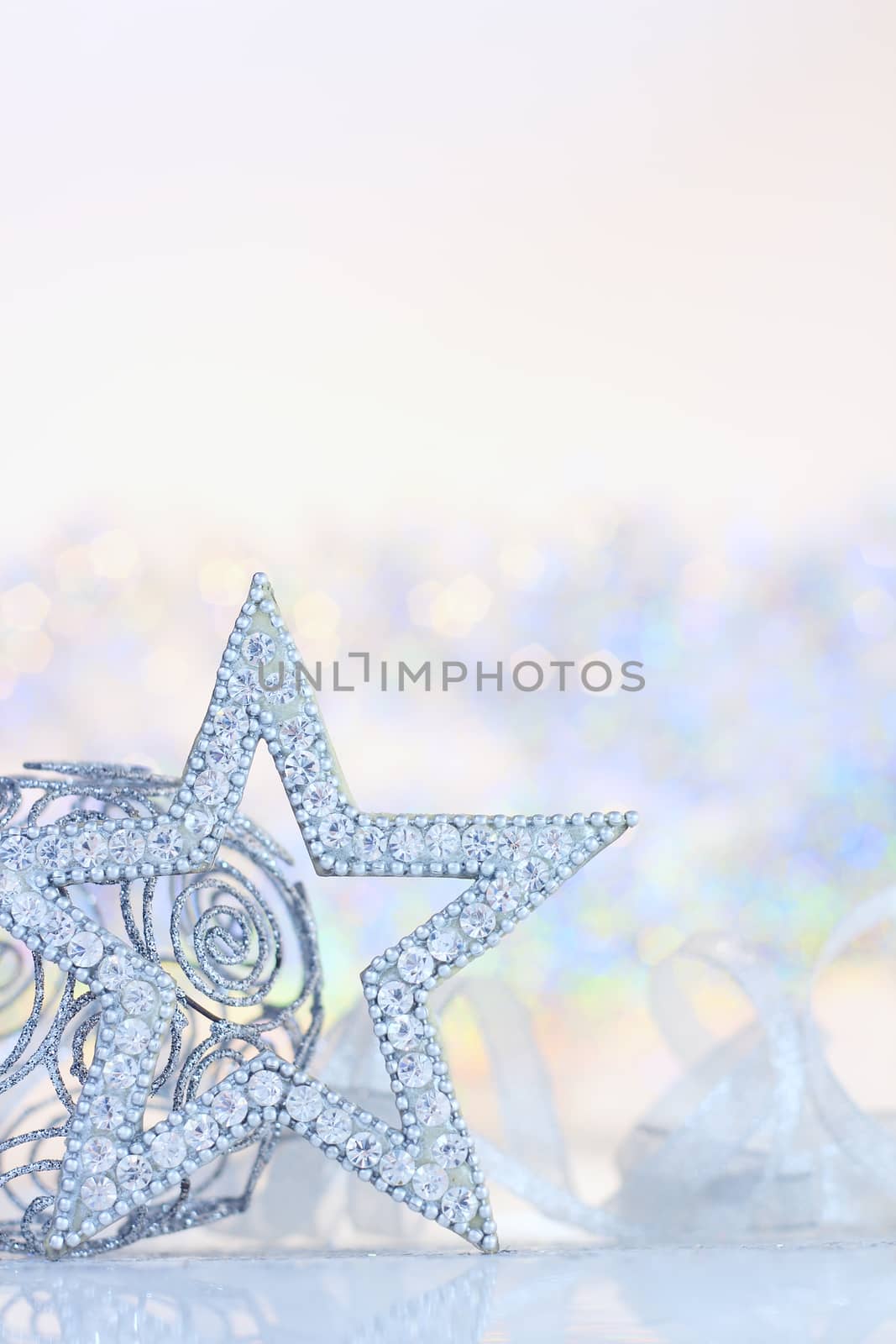 Christmas decoration on abstract glowing bokeh background