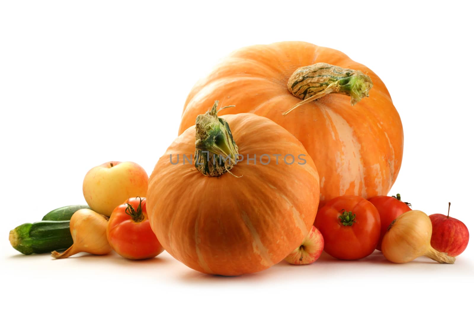 Pumpkins, marrows, onion, apples and tomatoes