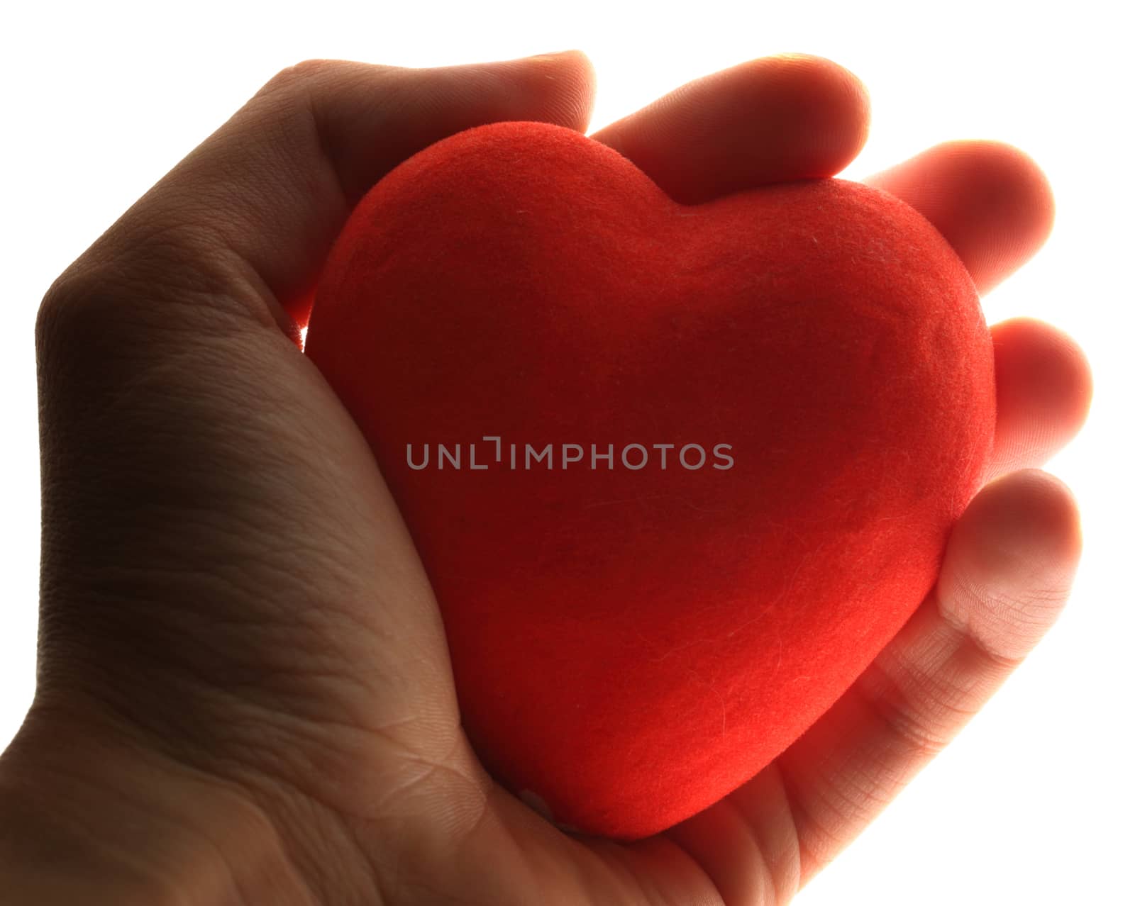 Red heart in male hand