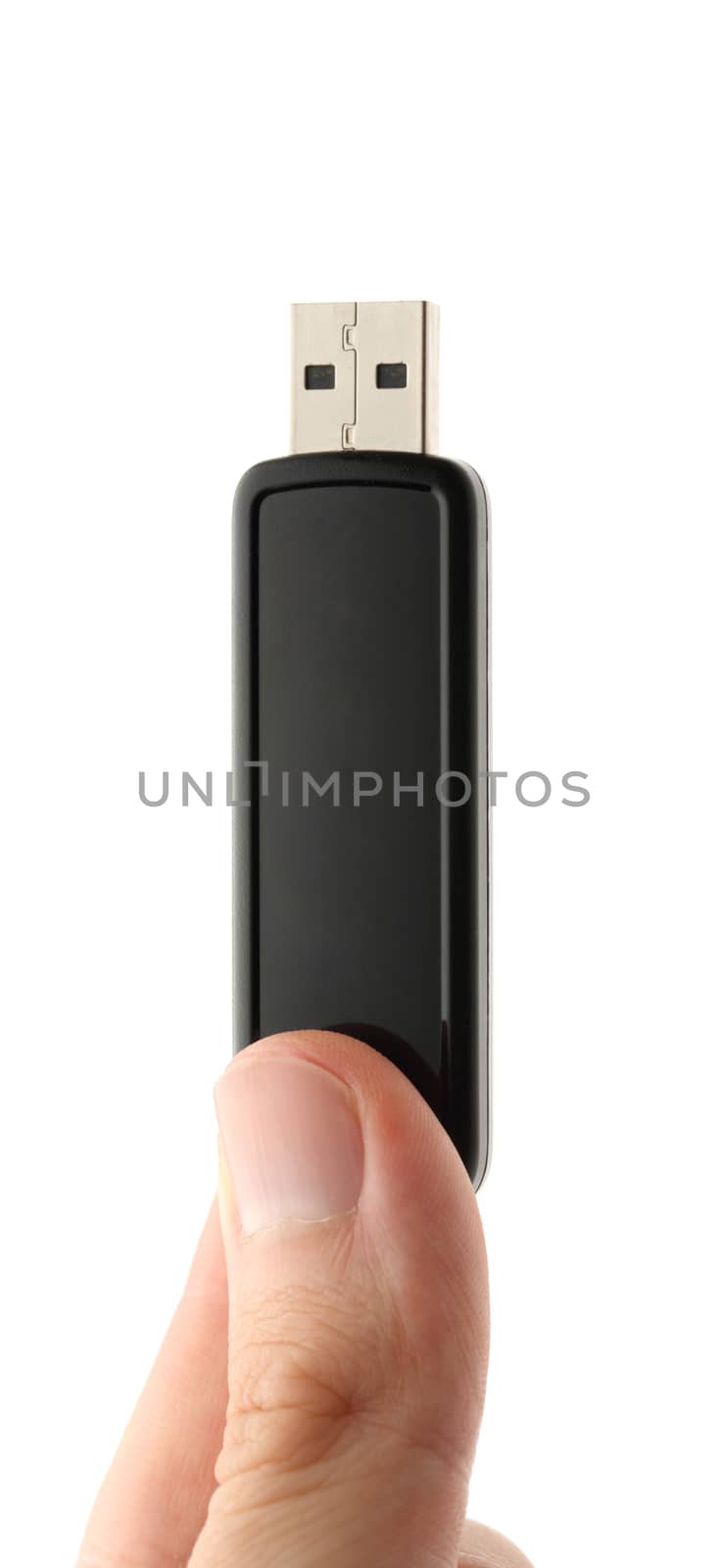 Hand holding Usb flash on white