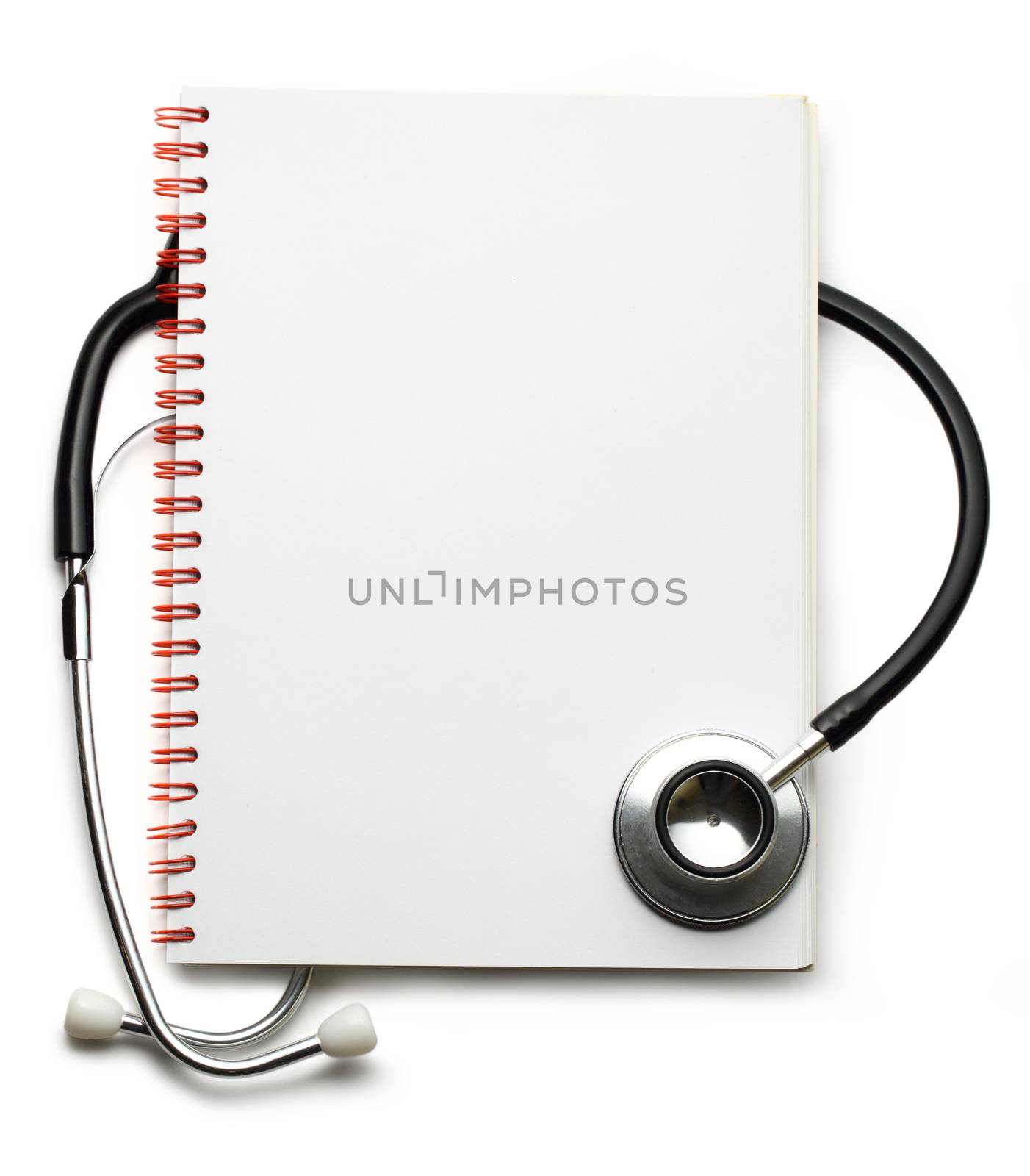 Stethoscope and blank open notebook