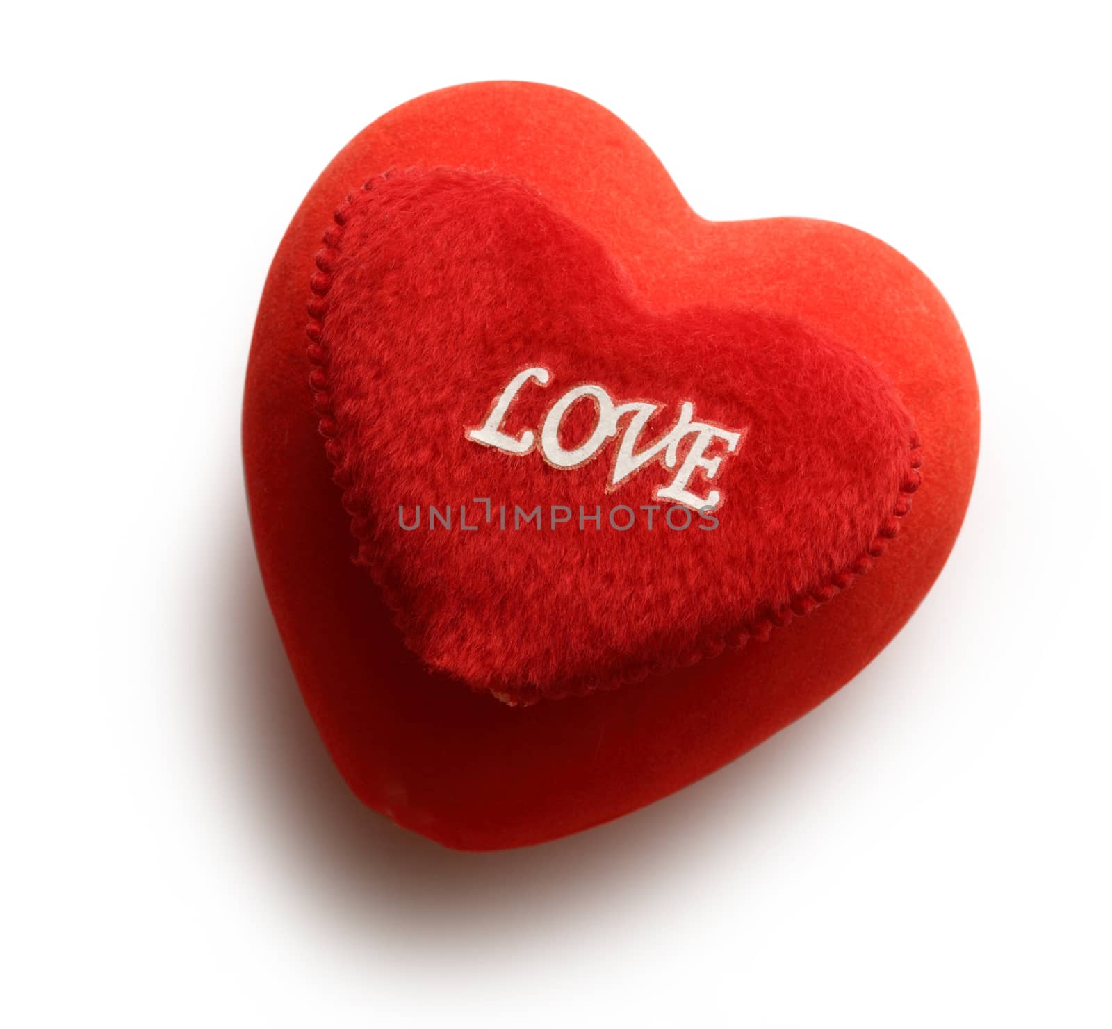 Red heart with love word on white background
