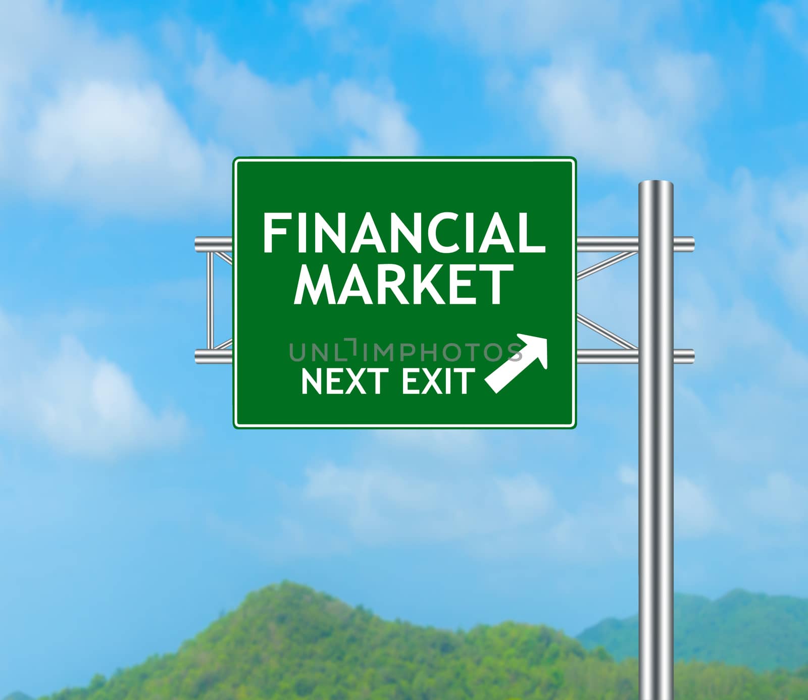 Road Sign concept to FINANCIAL MARKET and Sky background.