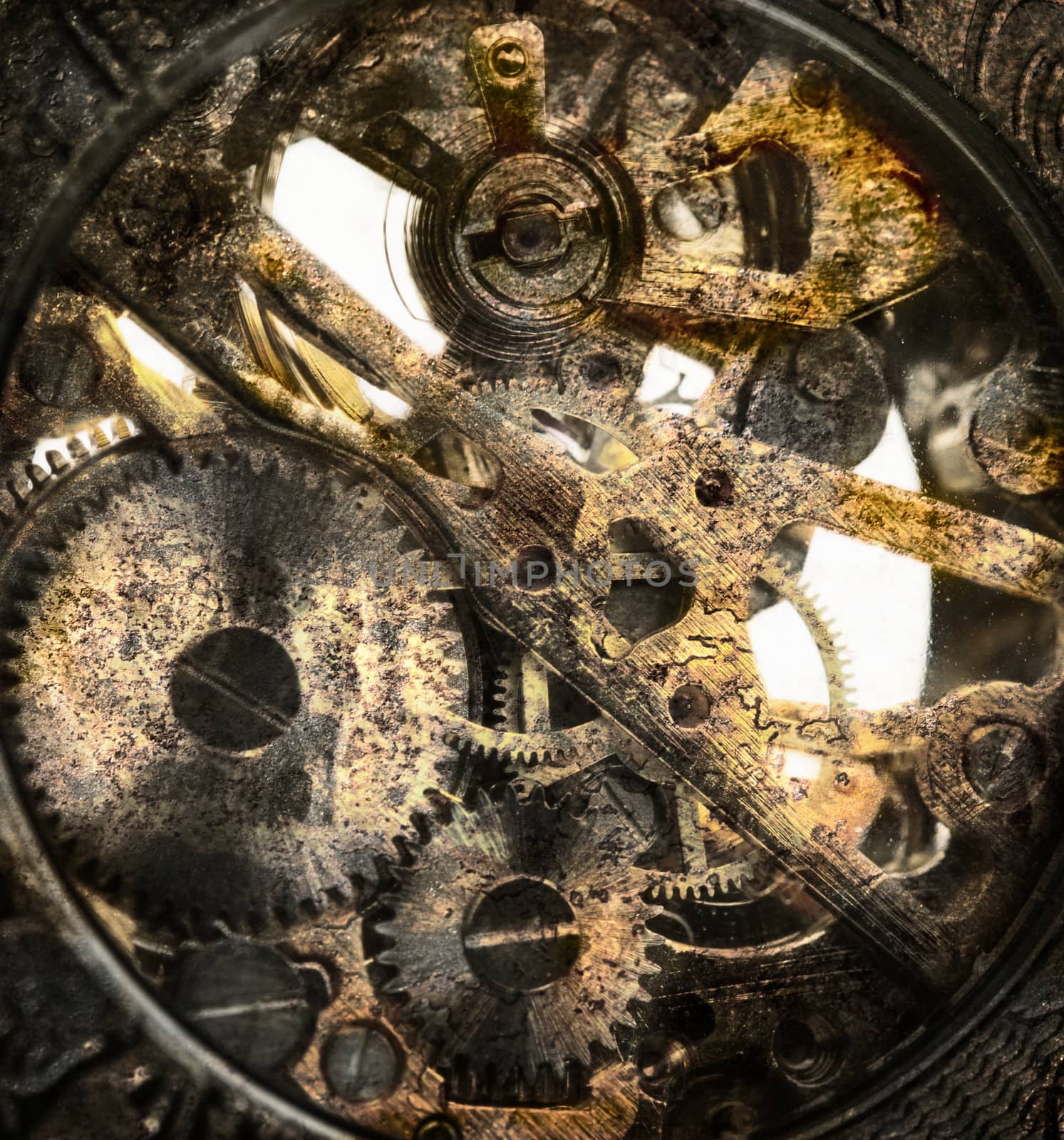 Clockwork inside mechanism in closeup