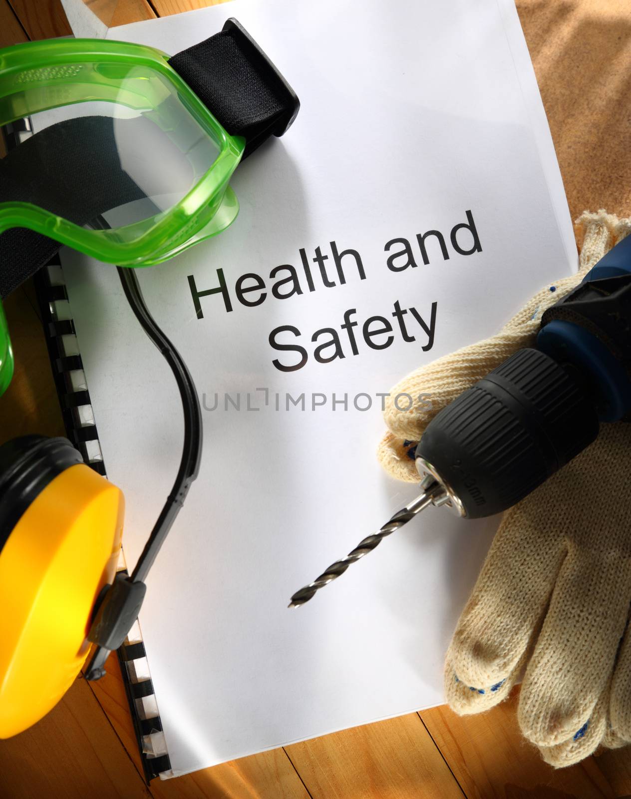 Register with goggles, drill and earphones