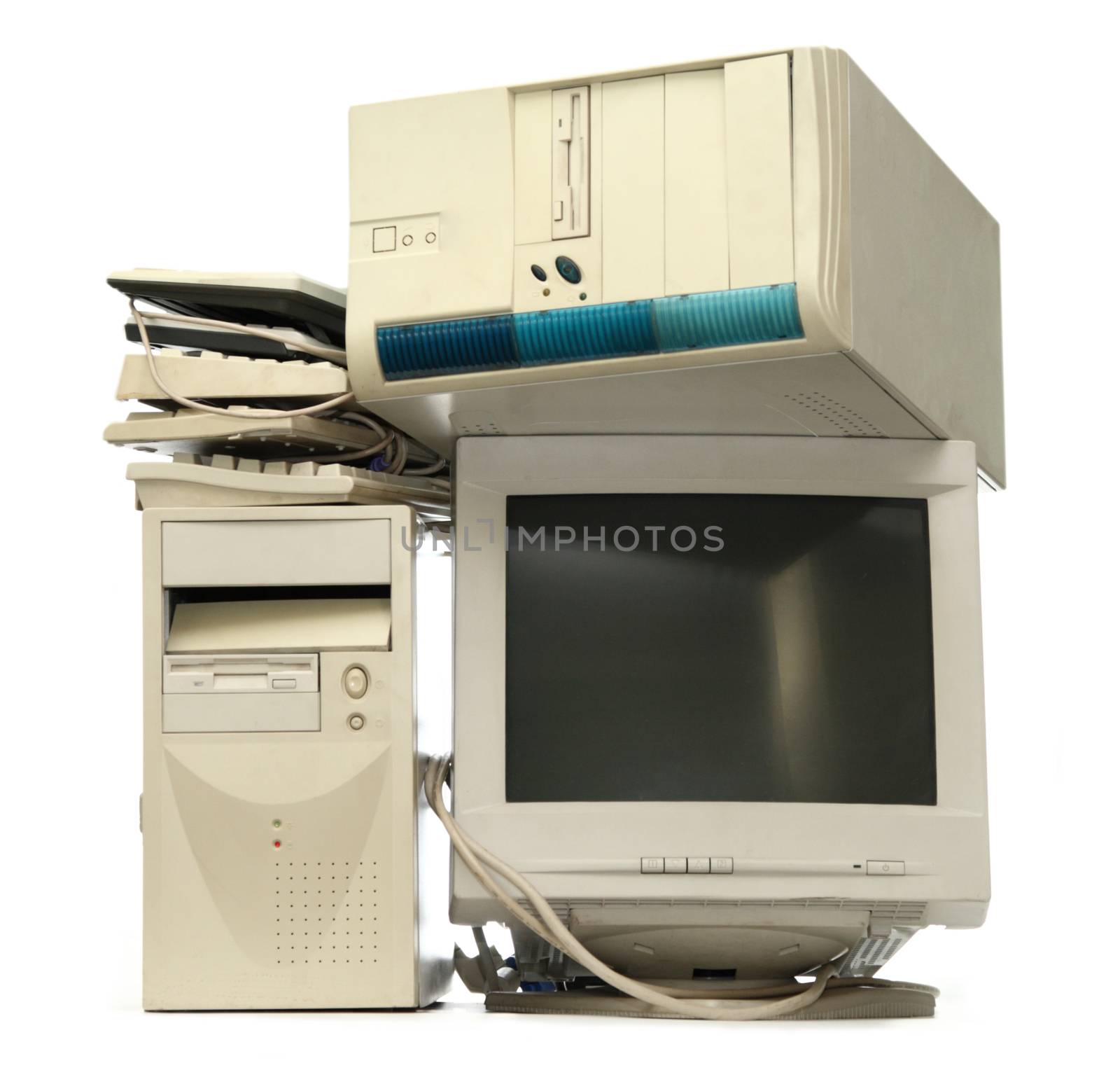 Heap of used computers and monitors