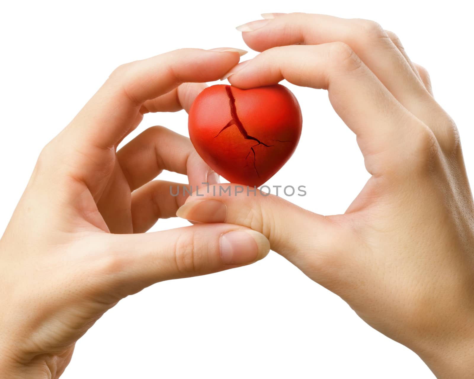 Broken red heart in hands by Garsya