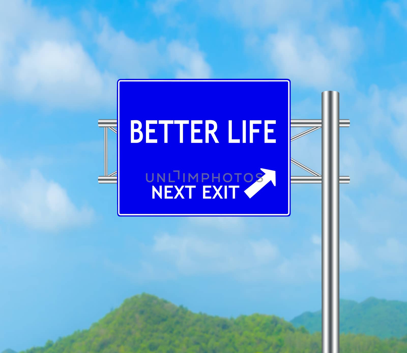 Road Sign concept to BETTER LIFE and Sky background.
