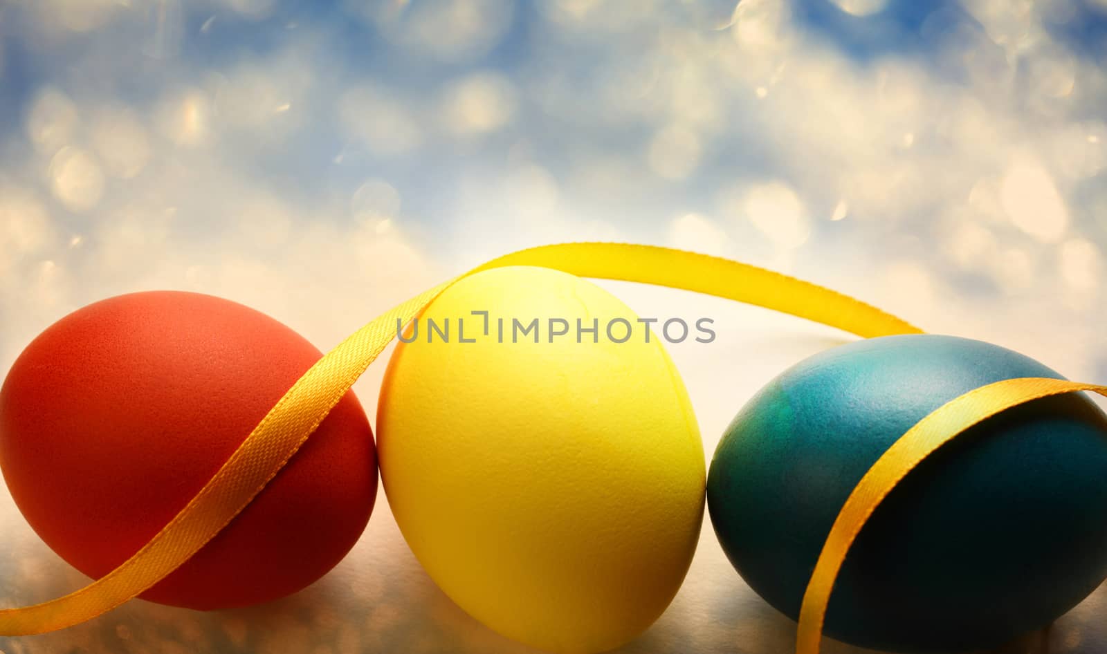 Easter eggs with yellow ribbon