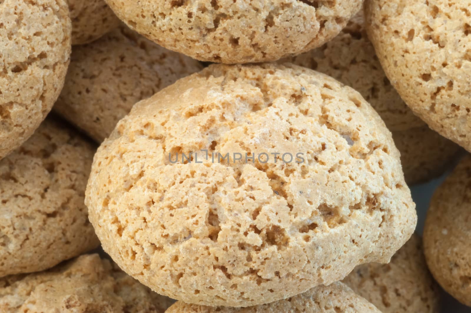 macro details of macaroons cookies in white background