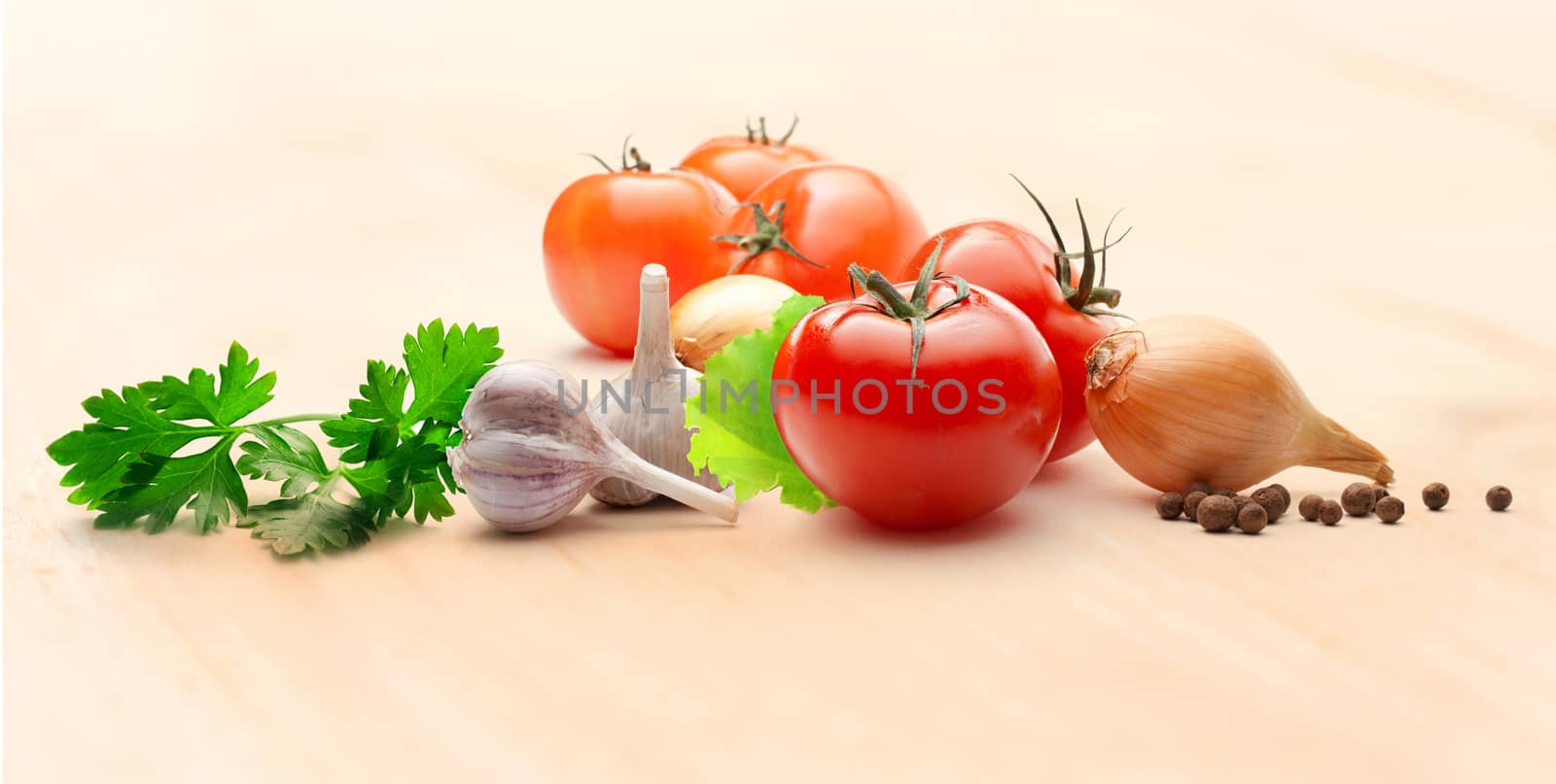 Tomatoes, onions, pepper, parsley and garlic