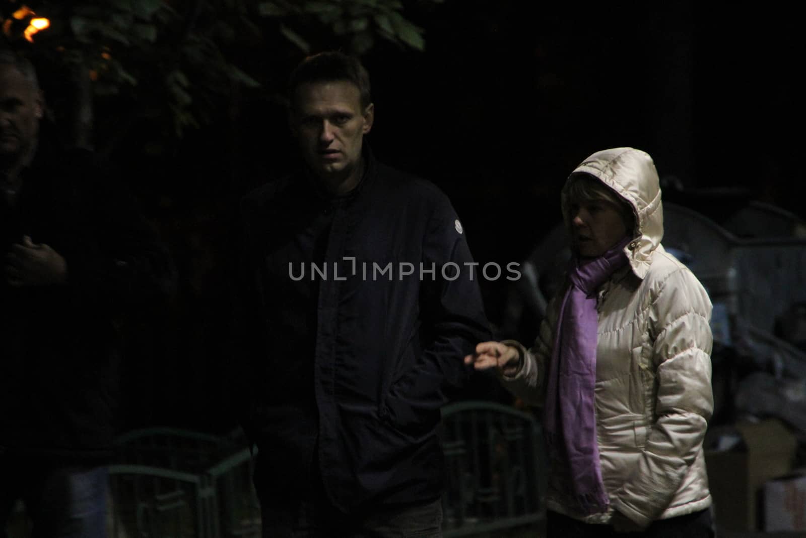 Khimki, Moscow region, Russia - October 14, 2012. opposition leader Alexei Navalny arrived in Khimki to support the opposition candidate Yevgeny Chirikova. The photo is also the head of the electoral headquarters Nikolai Laskin. On election day in the suburban town of Khimki broke sharp competition between the candidate of the Kremlin Oleg Shahov and representative opposition Yevgenia Chirikova