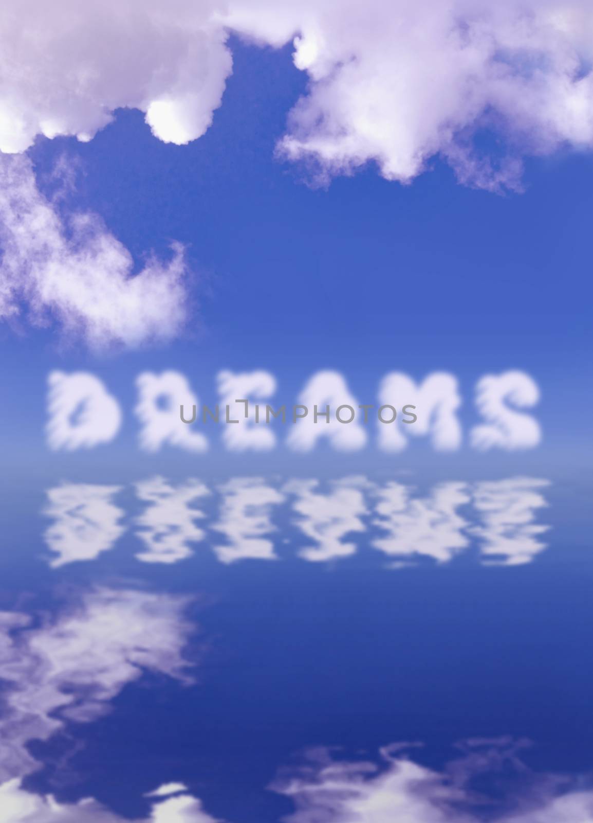 Dreams text cloud reflecting in a pool of water 