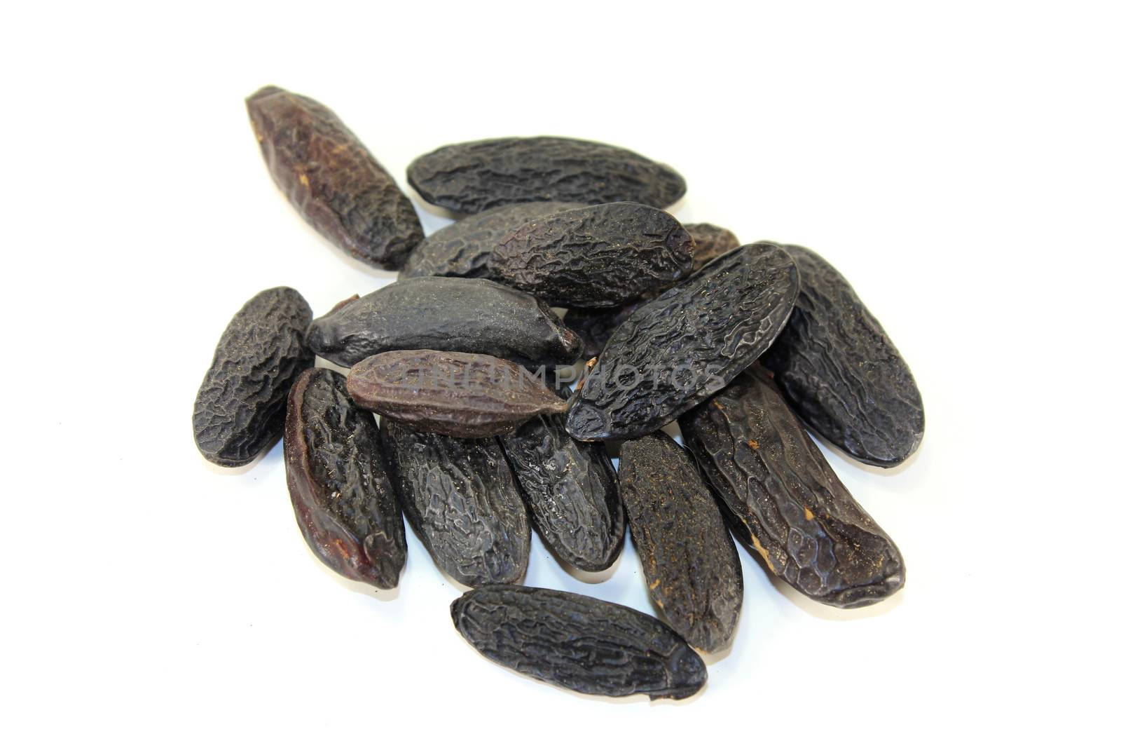 dried tonka beans on a white background