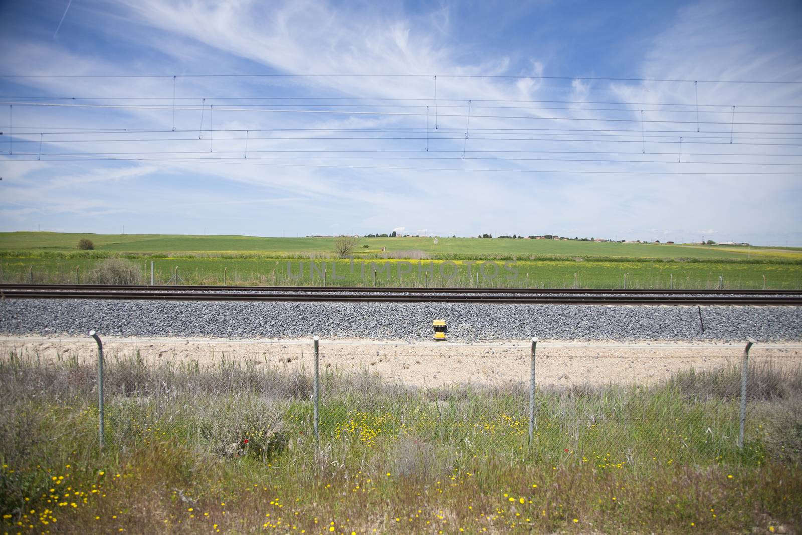 empty railway train in a landscape from Spain