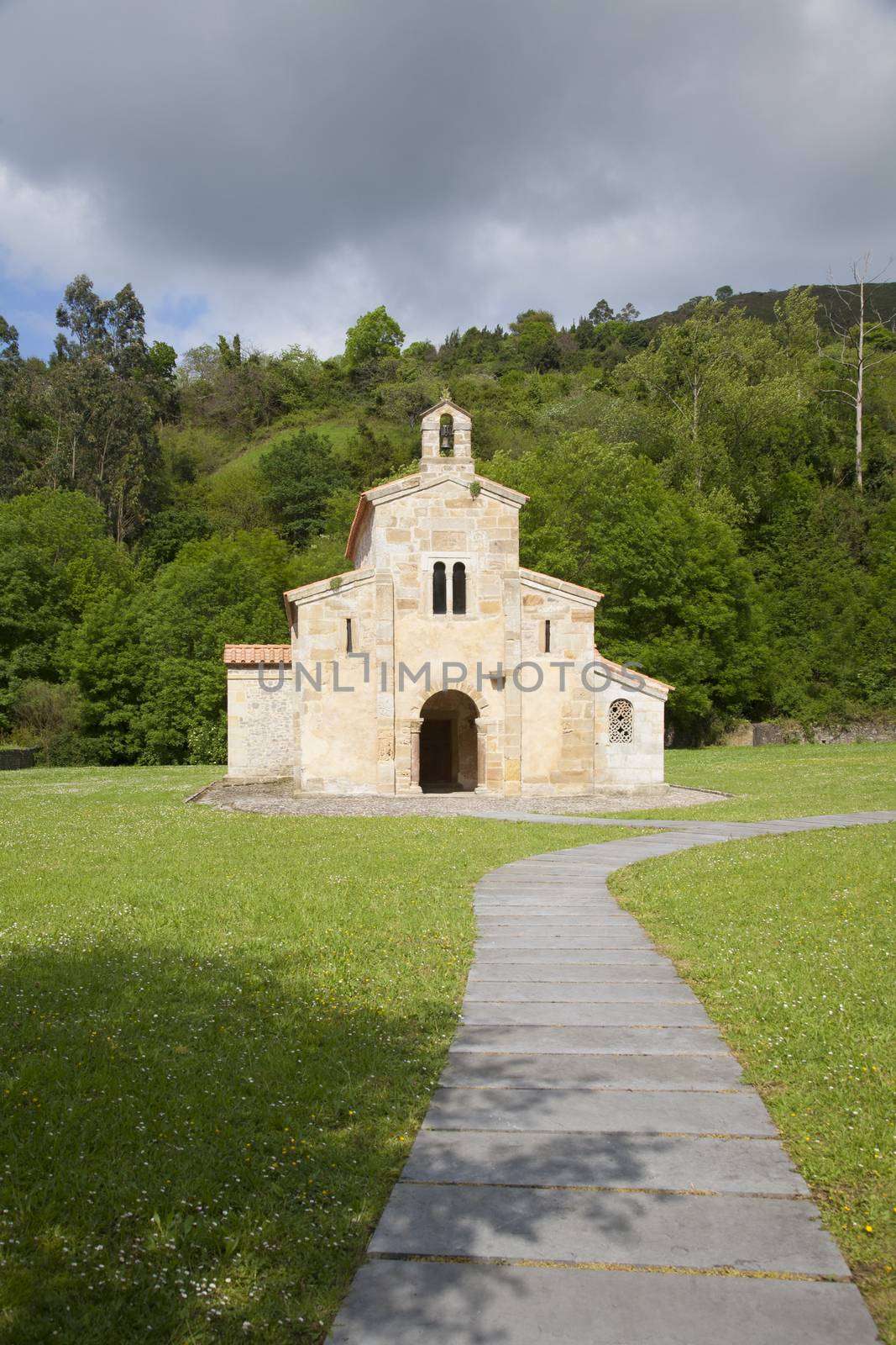 front of IX century San Salvador from Valdedios monastery in Spain Europe