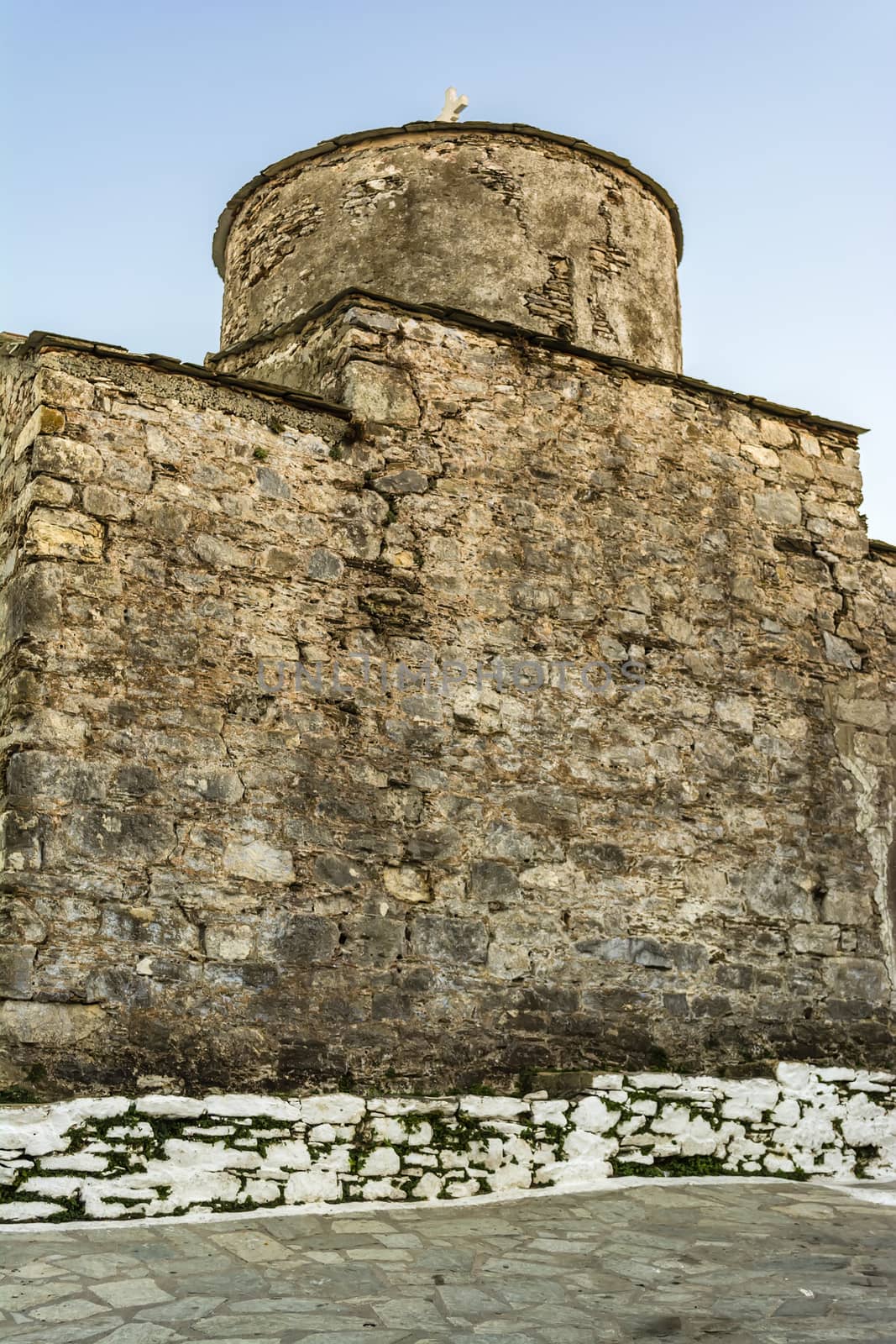 Back side of an old abandoned monastery in Greece