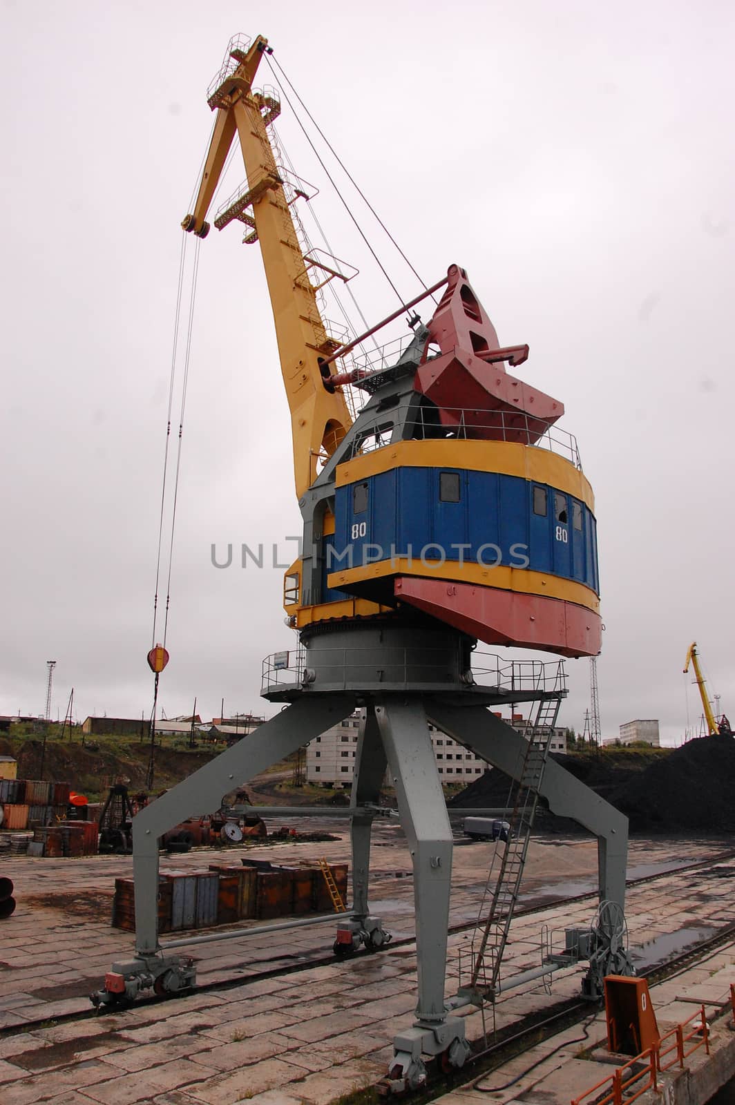 Crane at Kolyma river port, Zeleny Mys, Yakutia region, Russia