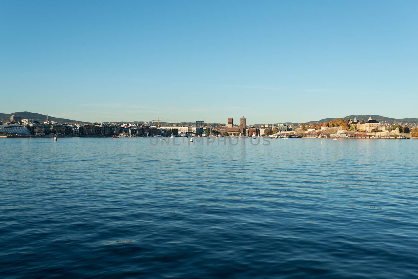 View to Oslo Radhuset (city hall) from sea