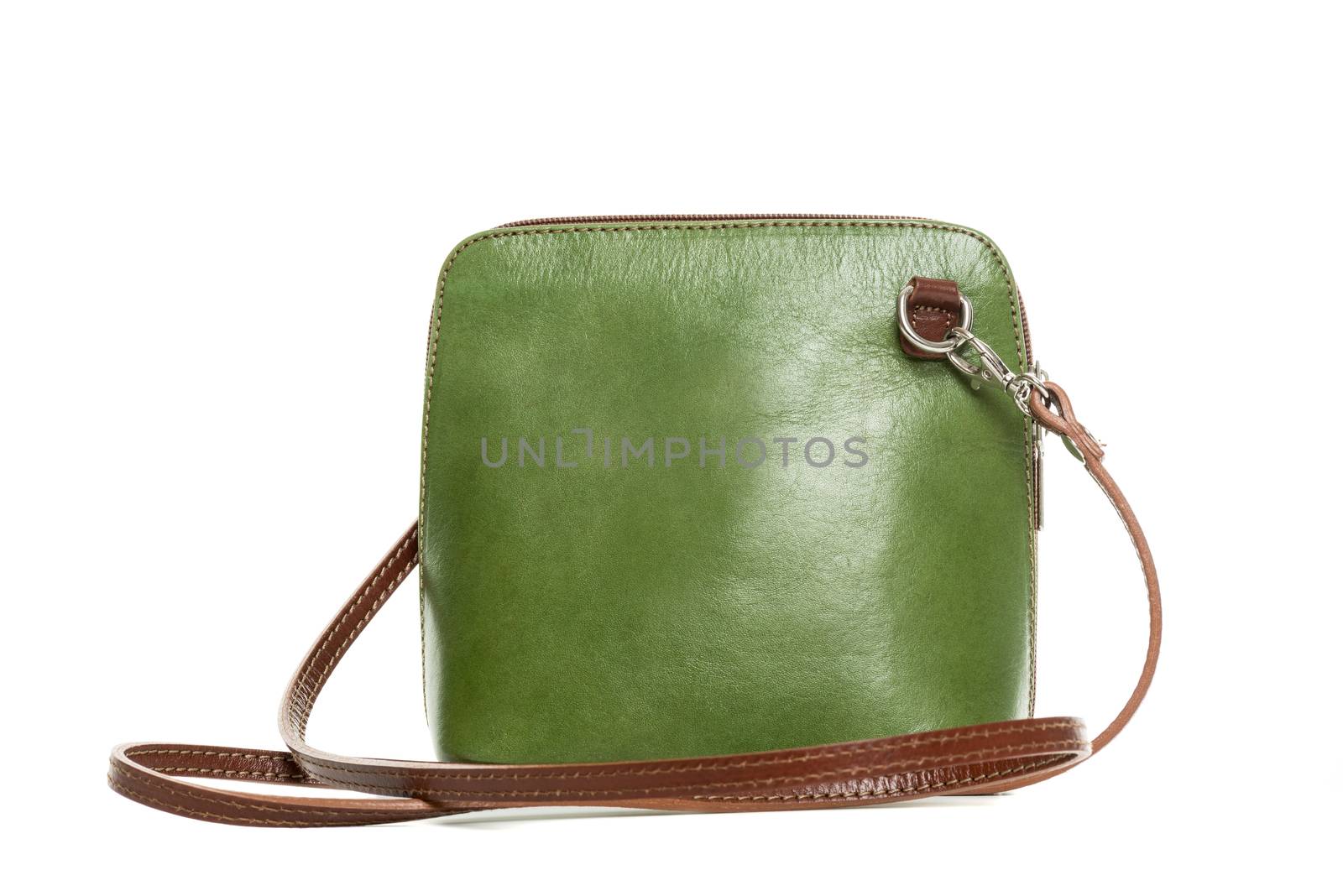 Leather green handbag isolated on white background by Nanisimova