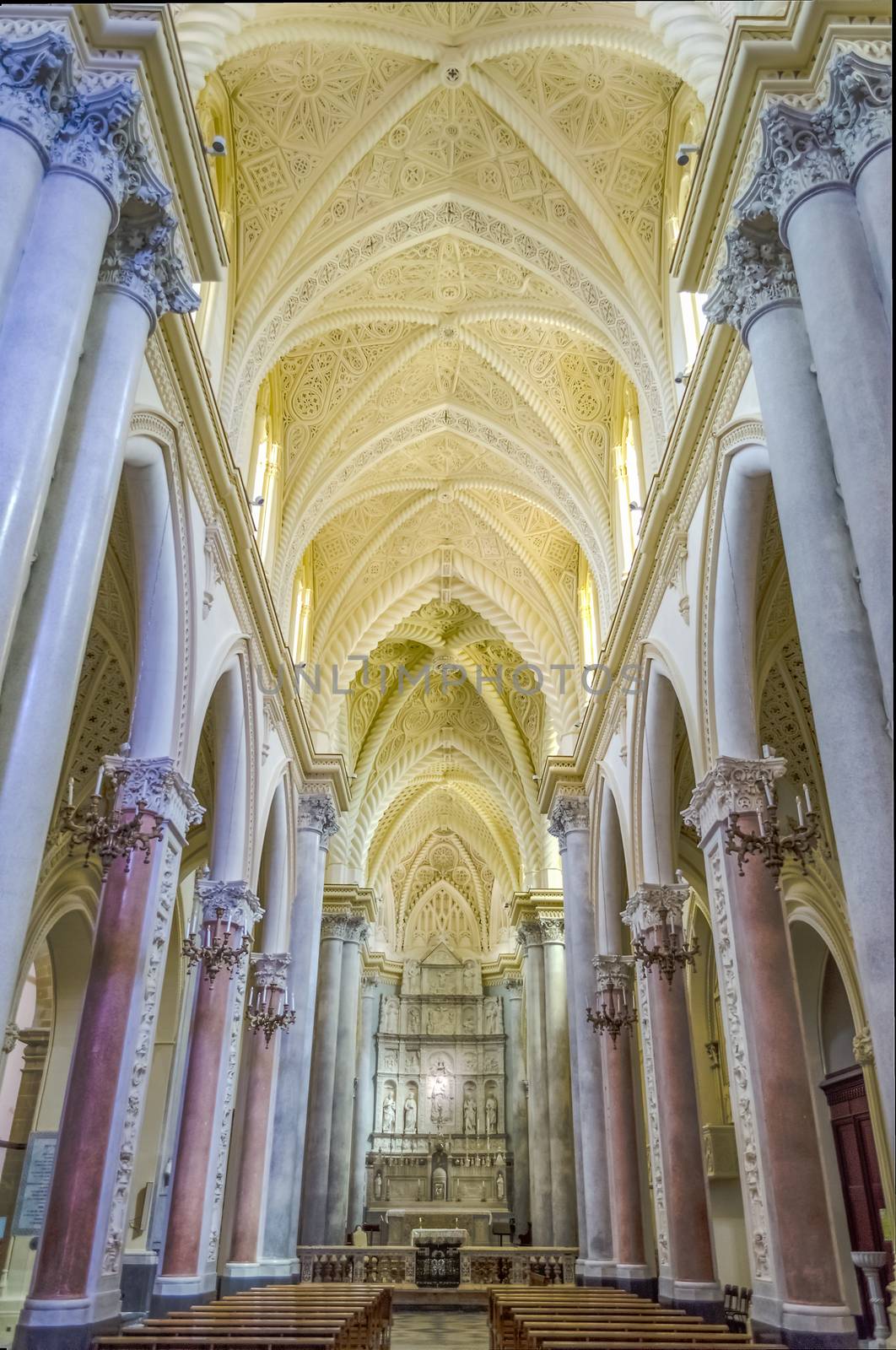 Interiors of the Medieval Cathedral in Erice, Sicily, Italy,