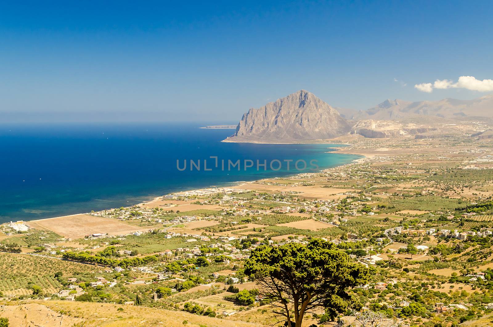 Panoramic View over Sicilian Coastline from the city of Erice