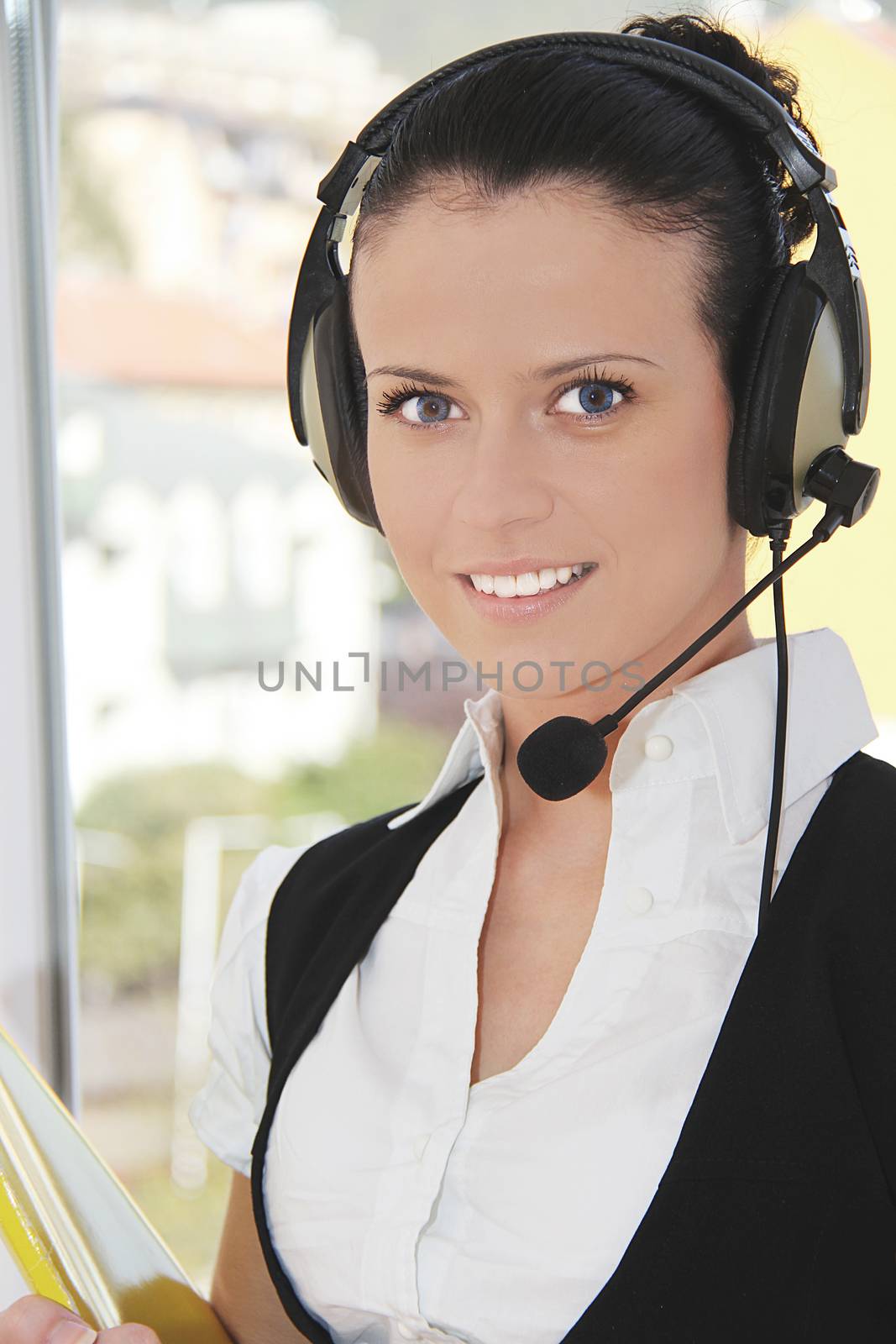 Female customer support operator with headset