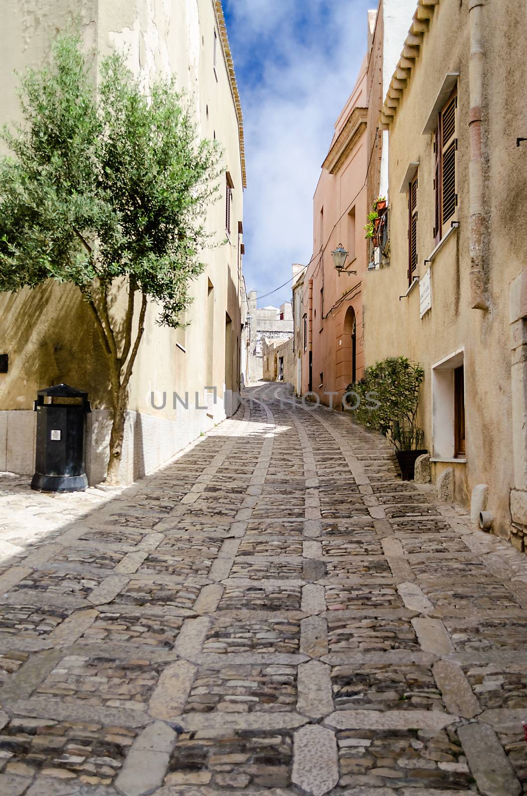 Stone Paved Old Street in Erice, Sicily, Italy