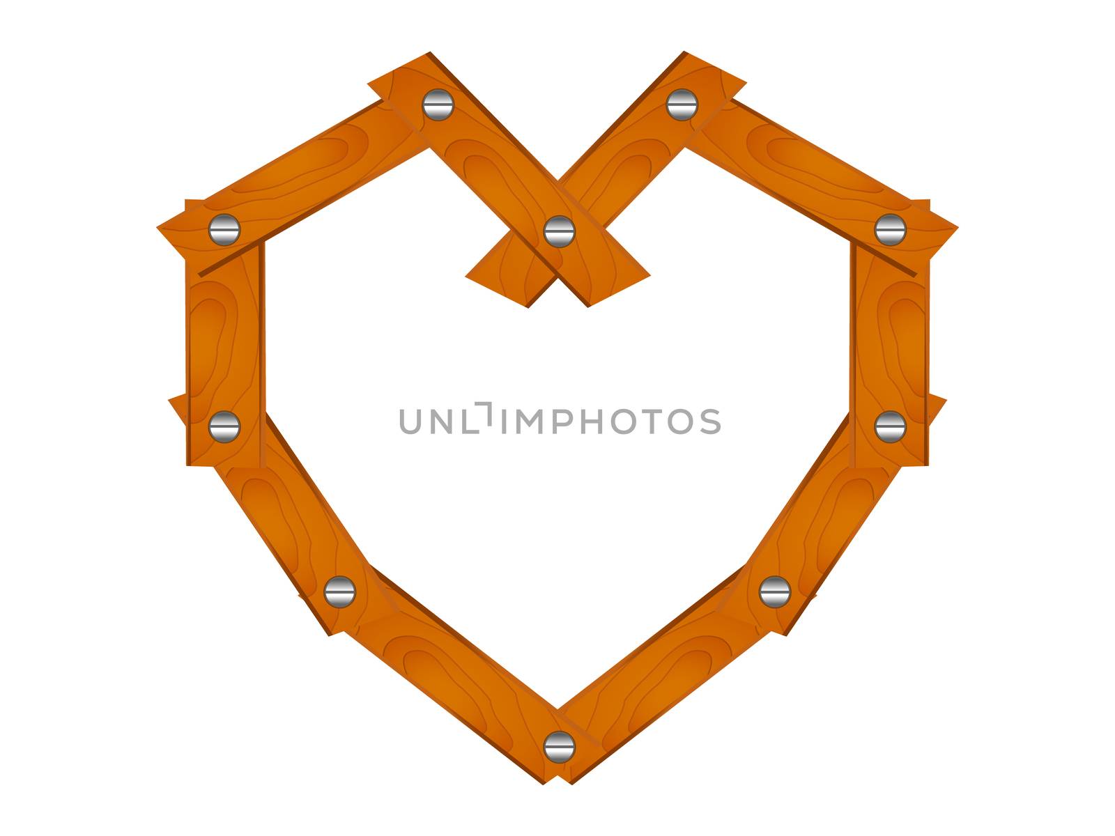 Heart made of wooden planks fixed with nails. Build your love. Wood wedding symbol