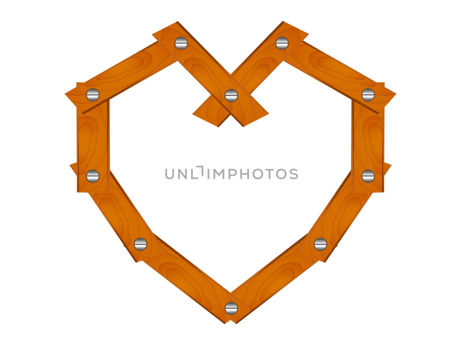 Heart made of wooden planks fixed with nails. Build your love. Wood wedding symbol