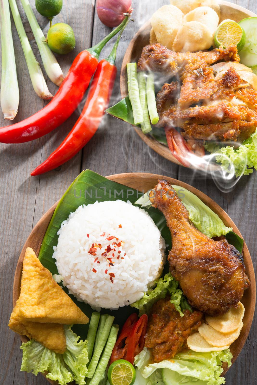 Southeast Asian food nasi ayam penyet by szefei
